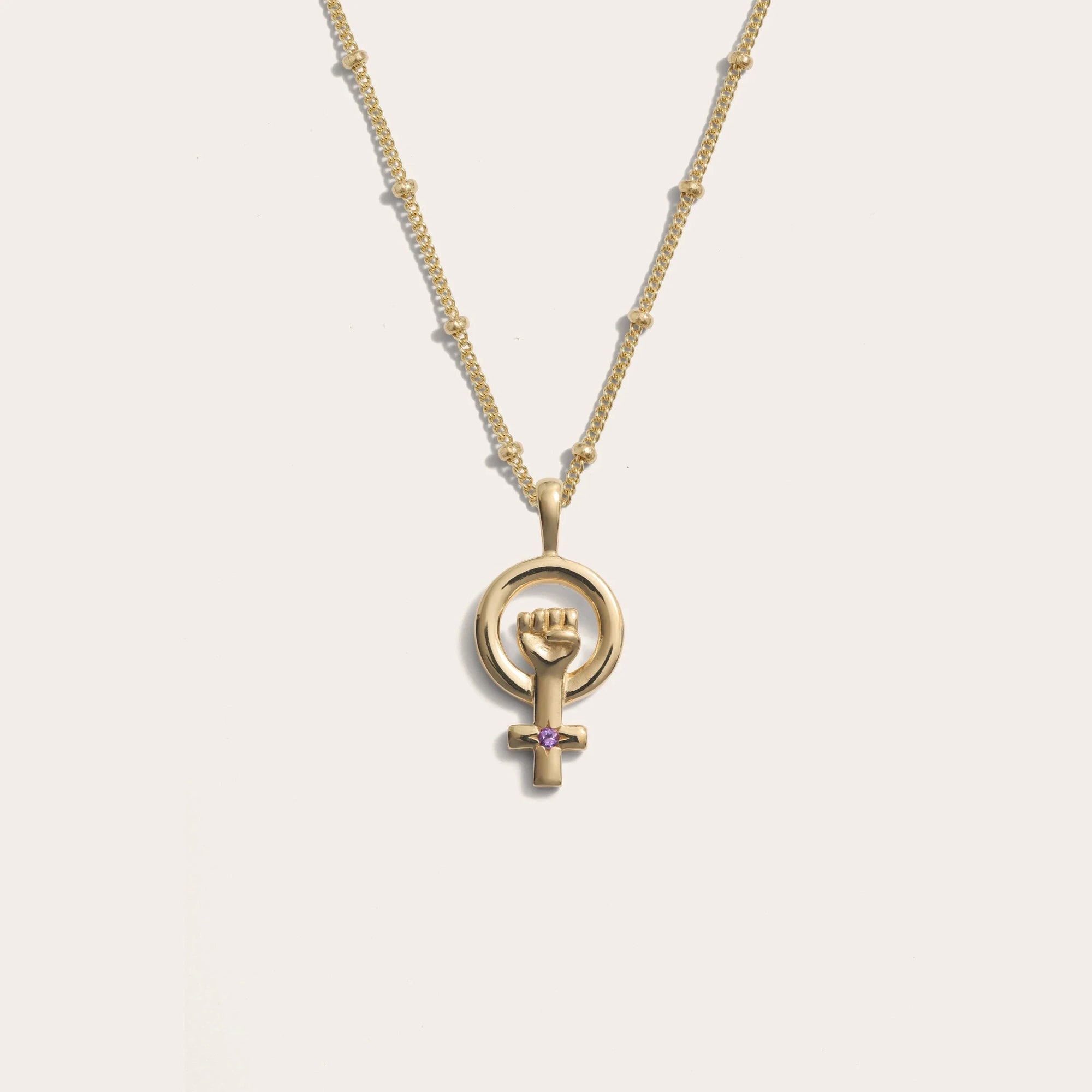 Awe Inspired - Woman Power Necklace - 14K Yellow Gold Vermeil 20"-22" Saturn Chain