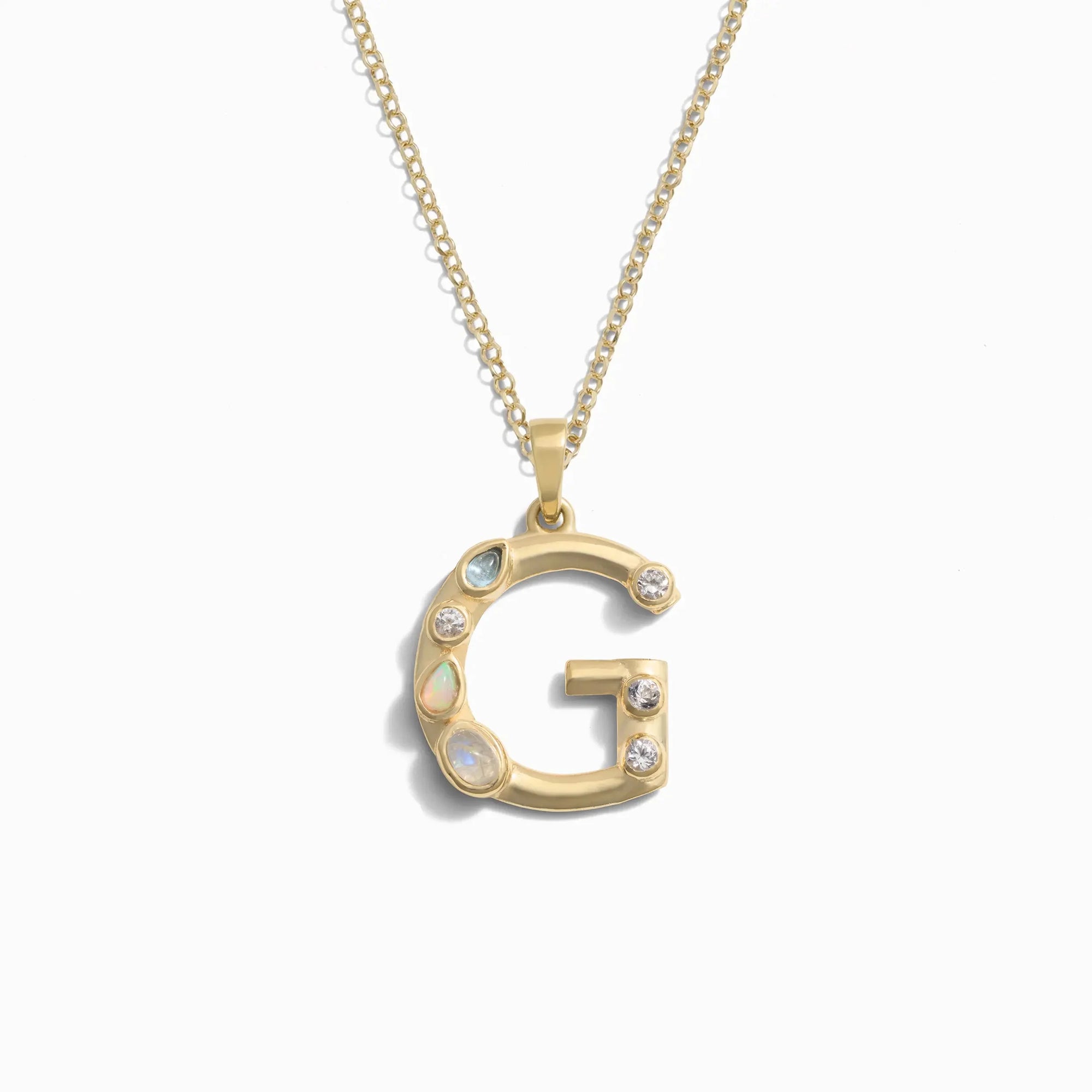 Awe Inspired - Gold Gemstone Initial Necklace - 14K Yellow Gold Vermeil G