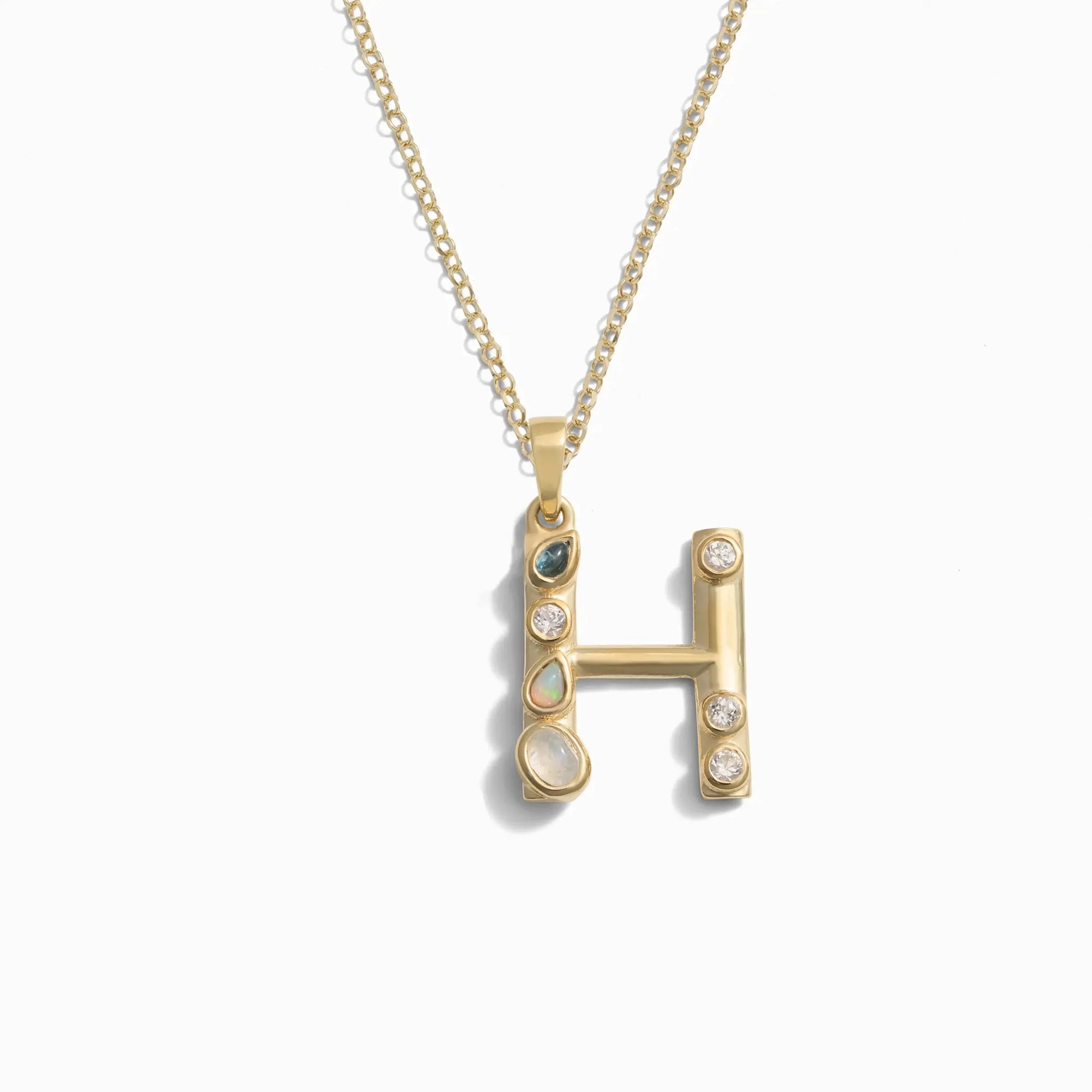 Awe Inspired - Gold Gemstone Initial Necklace - 14K Yellow Gold Vermeil H