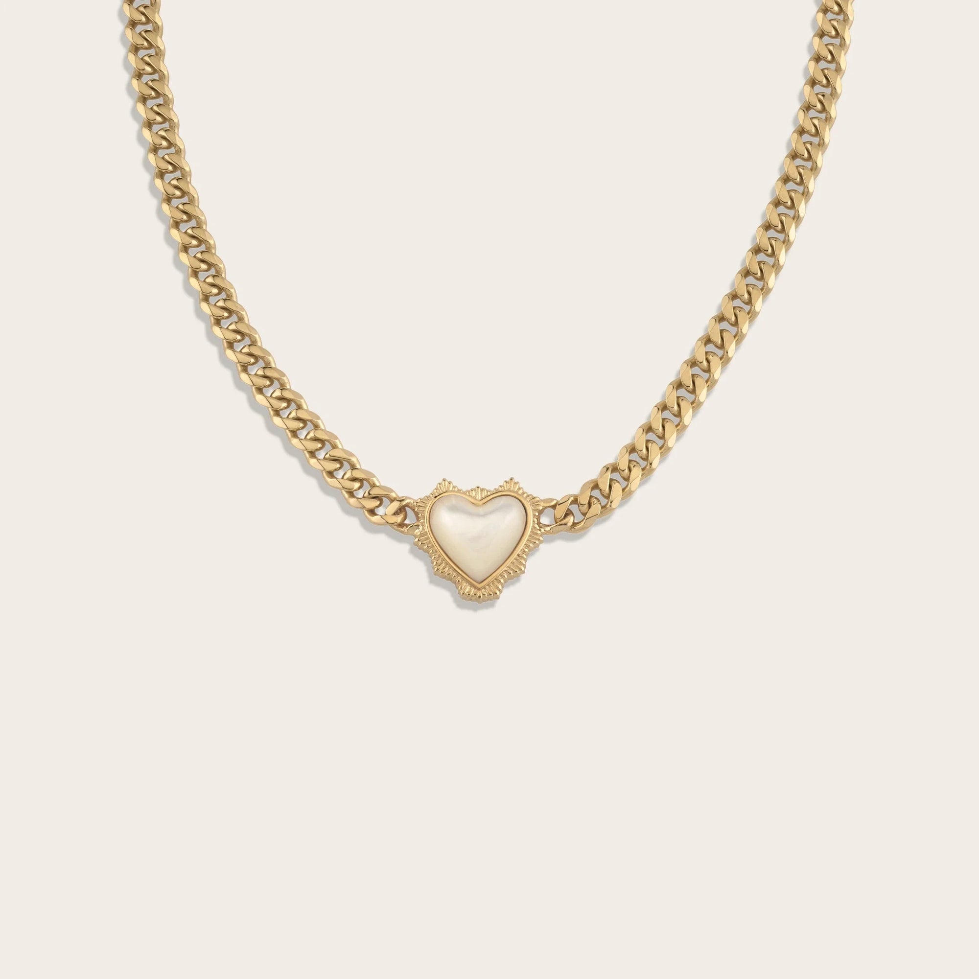 Awe Inspired - Mother of Pearl Heart Cuban Necklace - 14K Yellow Gold Vermeil