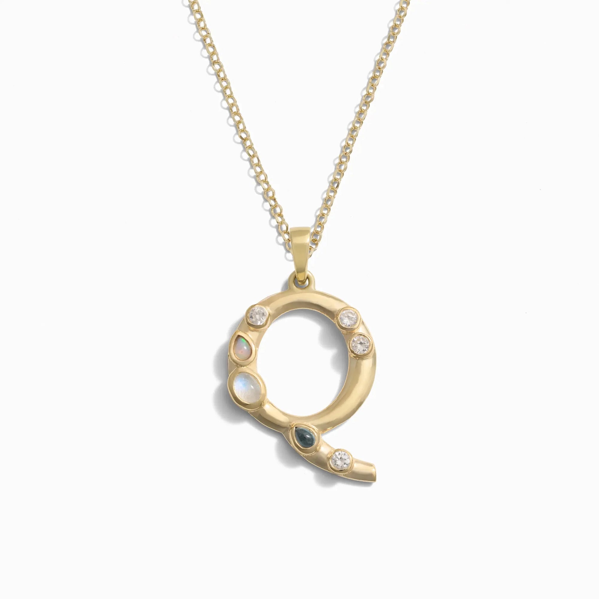 Awe Inspired - Gold Gemstone Initial Necklace - 14K Yellow Gold Vermeil Q
