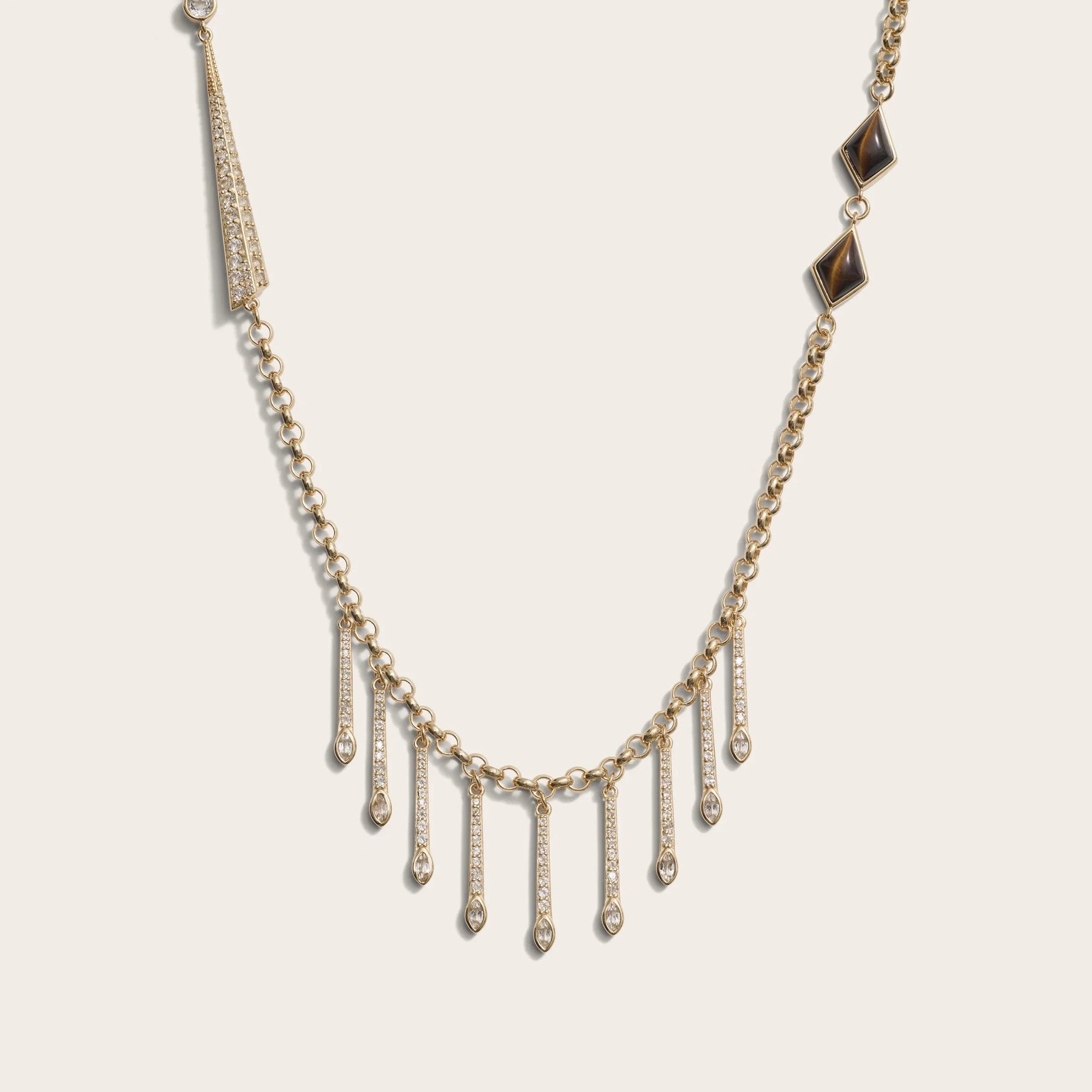 Awe Inspired - Long Boho Necklace - 14K Yellow Gold Vermeil Tiger's Eye