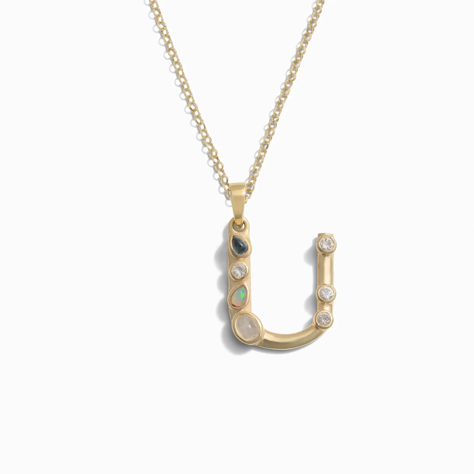 Awe Inspired - Gold Gemstone Initial Necklace - 14K Yellow Gold Vermeil U