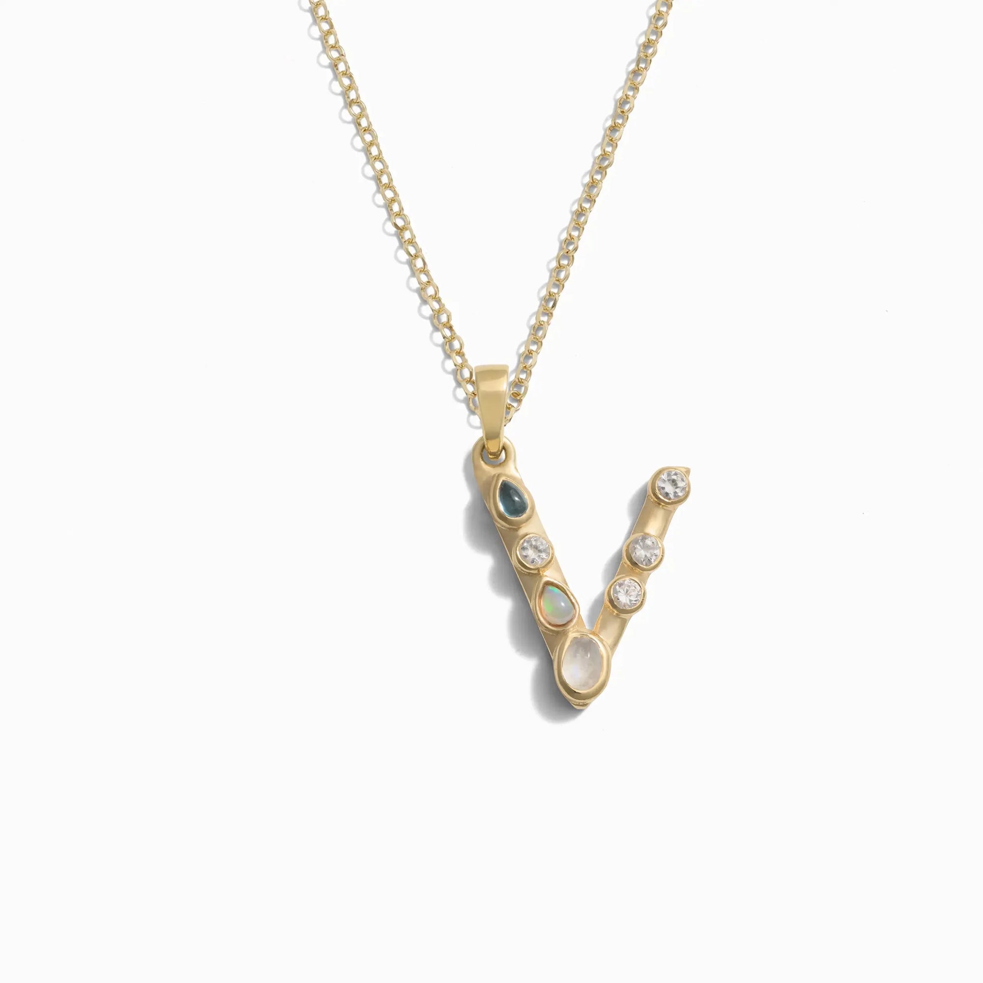 Awe Inspired - Gold Gemstone Initial Necklace - 14K Yellow Gold Vermeil V