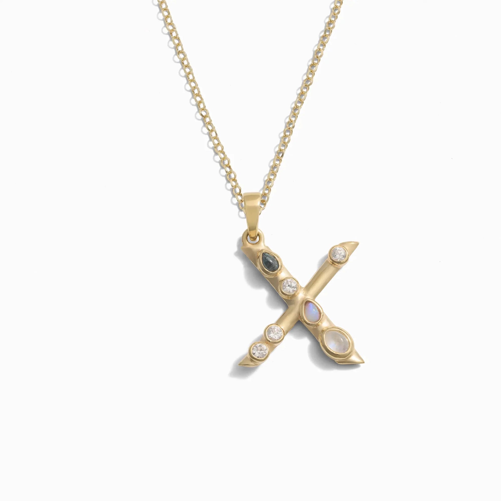 Awe Inspired - Gold Gemstone Initial Necklace - 14K Yellow Gold Vermeil X
