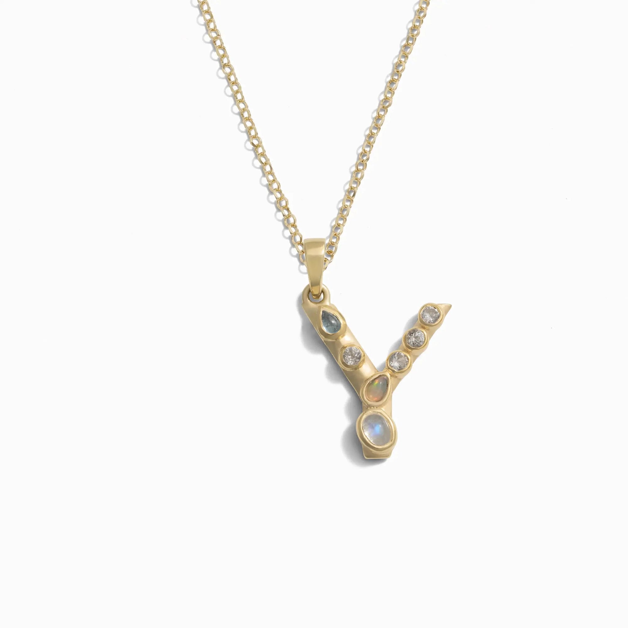 Awe Inspired - Gold Gemstone Initial Necklace - 14K Yellow Gold Vermeil Y
