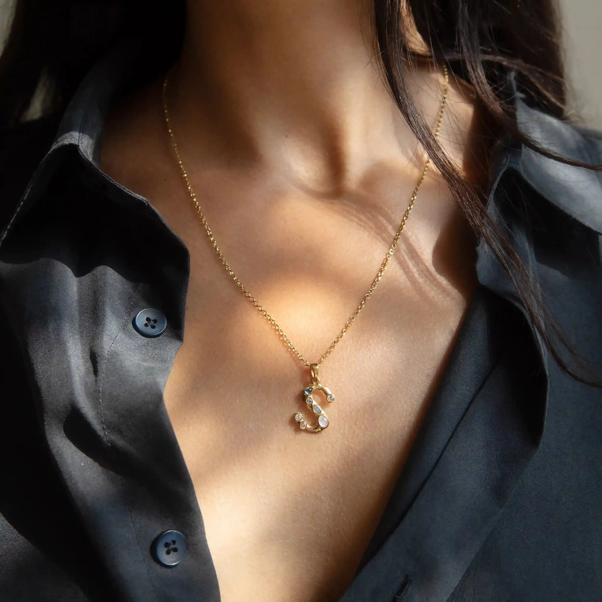 Awe Inspired - Gold Gemstone Initial Necklace -