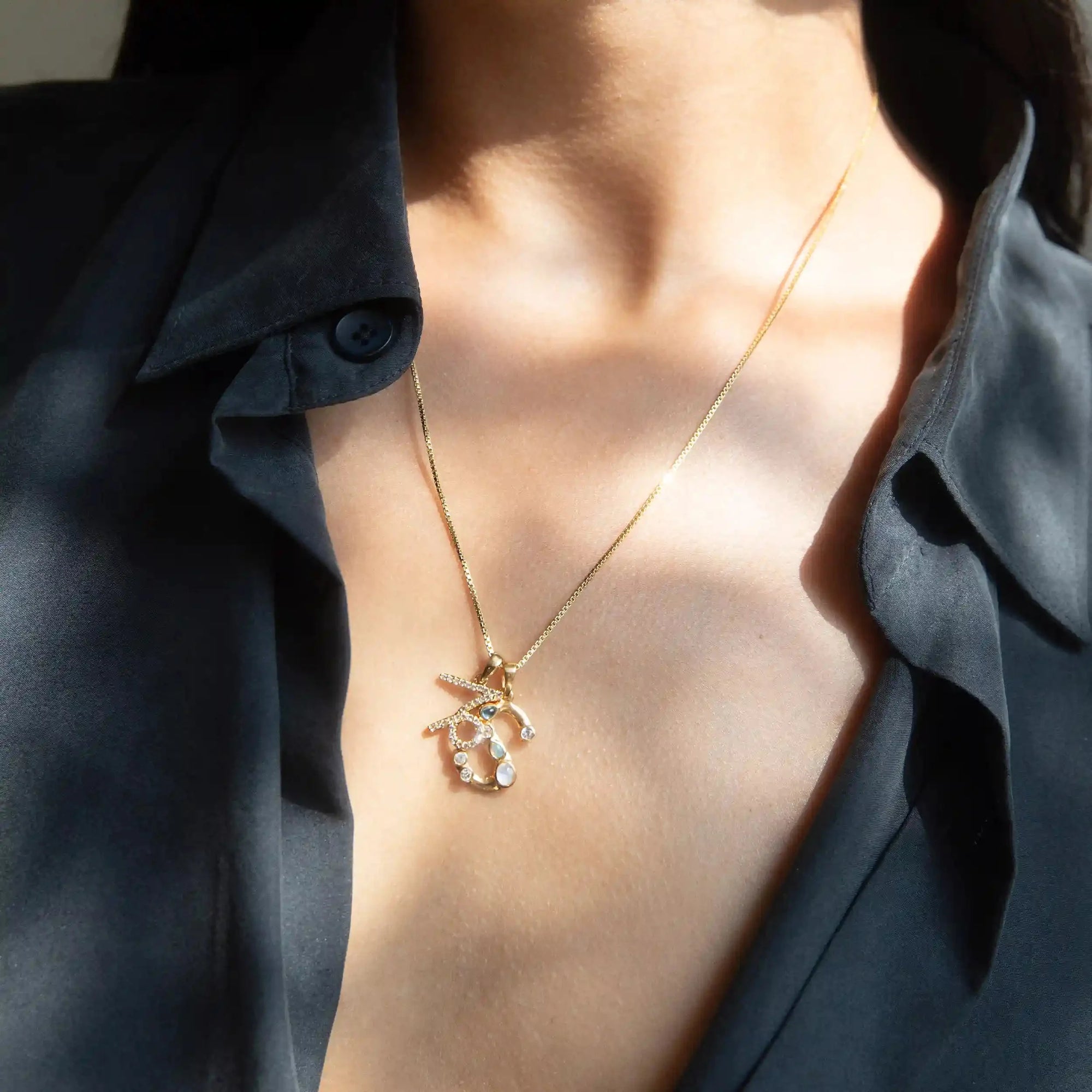 Awe Inspired - Gold Gemstone Initial Necklace -