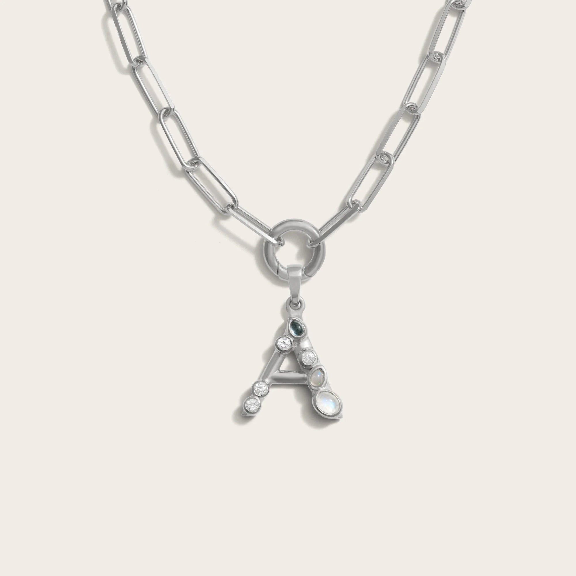 Awe Inspired - Initial Single Charm Necklace - 925 Sterling Silver