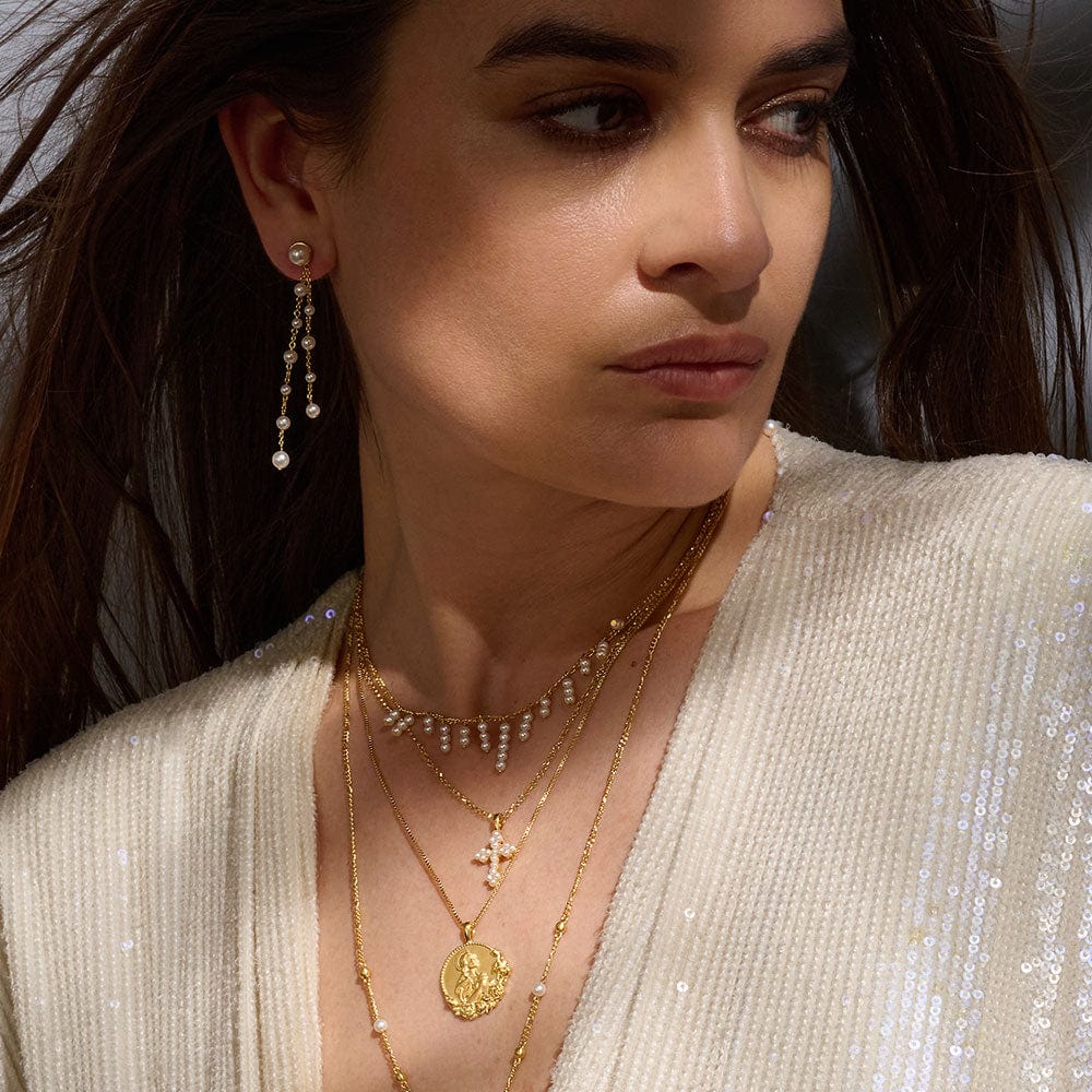 Awe Inspired - Pearl Cross Necklace -