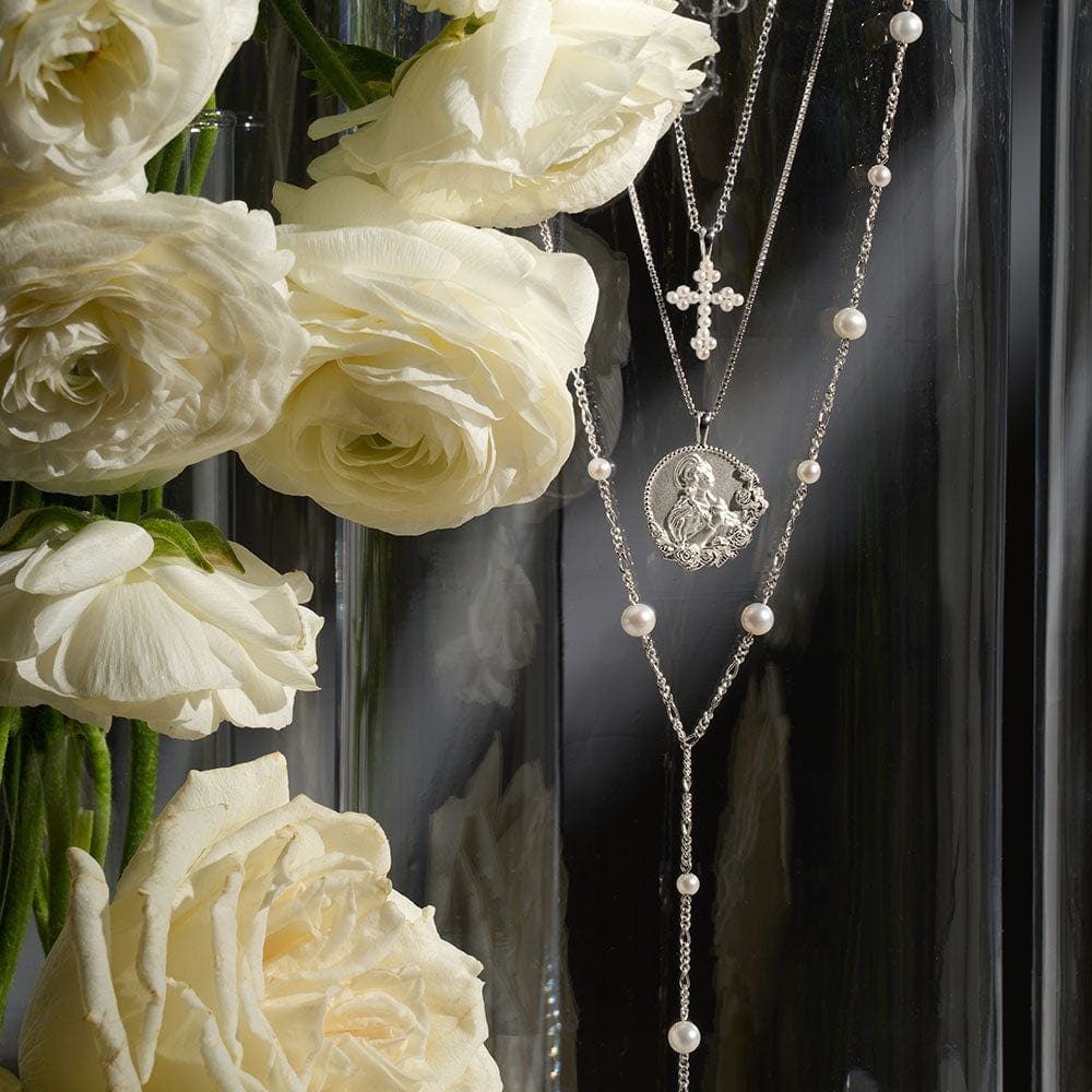 Awe Inspired - Pearl Cross Necklace -