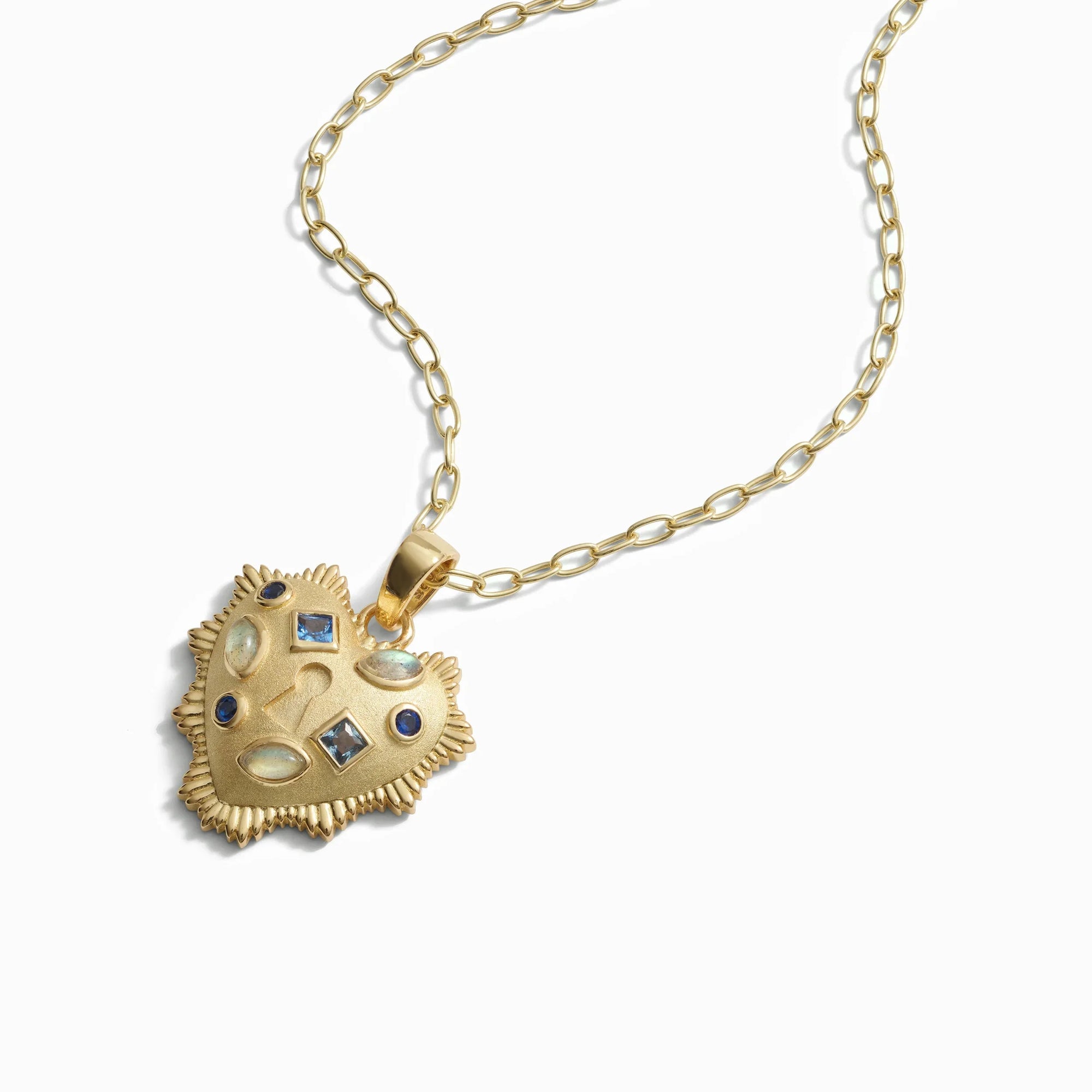Awe Inspired - Blue Gemstone Locked Radiant Heart Pendant -