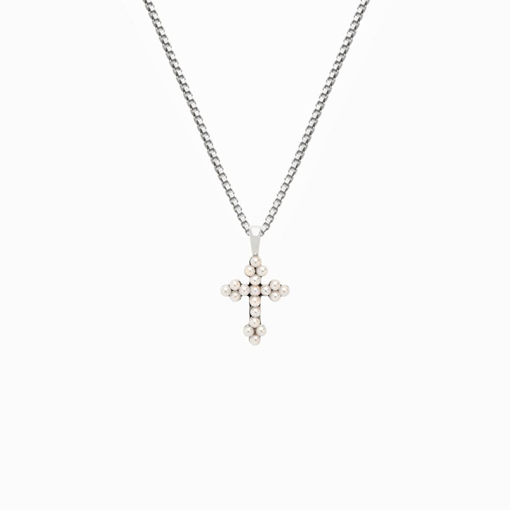 Awe Inspired - Pearl Cross Necklace - 925 Sterling Silver