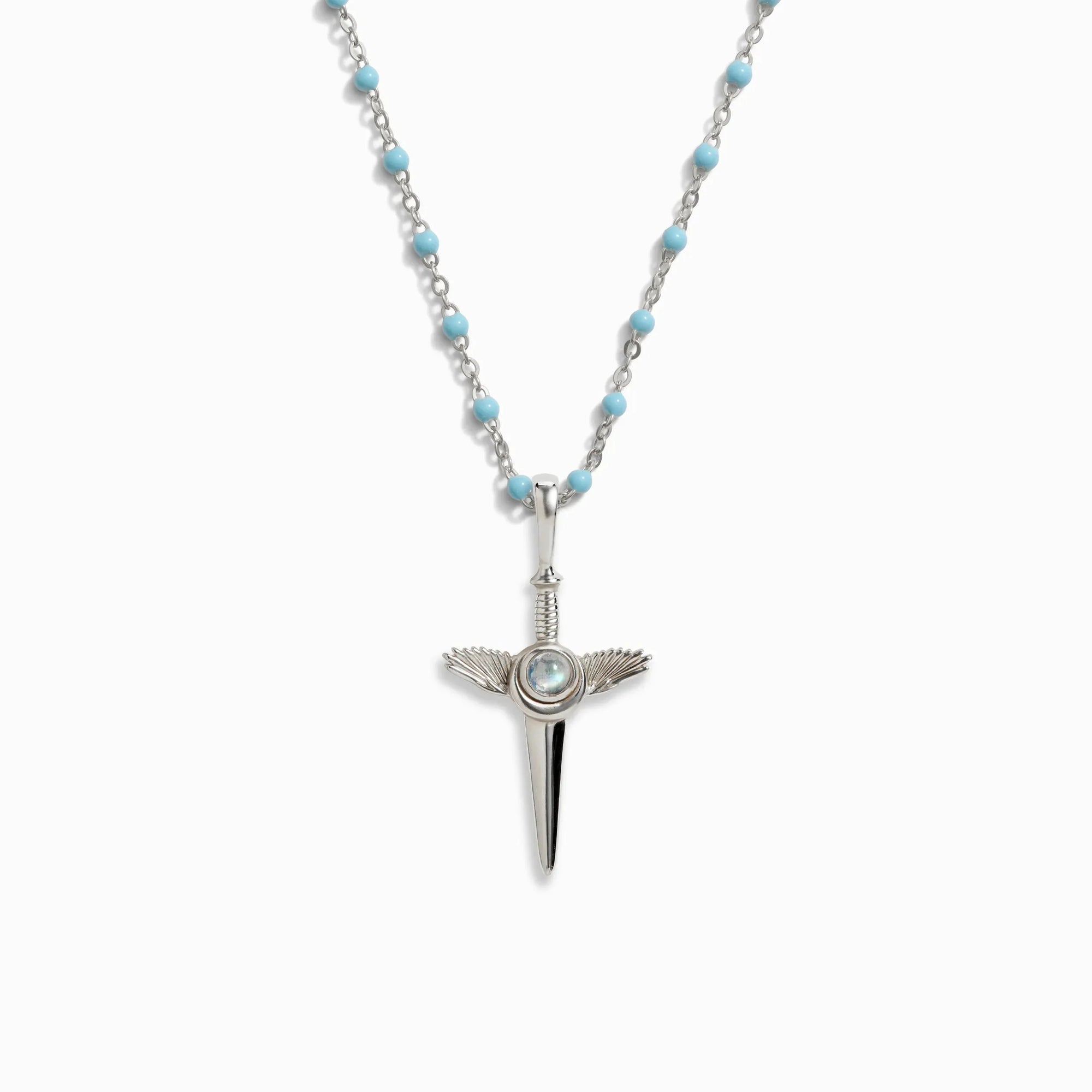 Awe Inspired - Flying Dagger Turquoise Enamel Necklace - 925 Sterling Silver