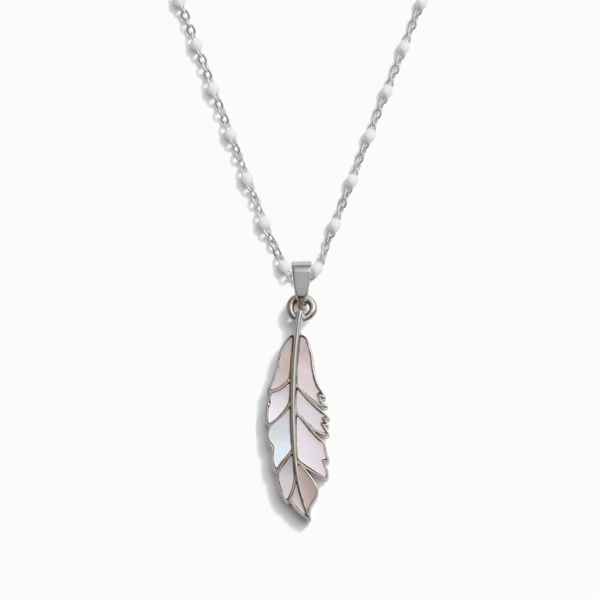 Awe Inspired - Mother of Pearl Feather White Enamel Necklace - 925 Sterling Silver