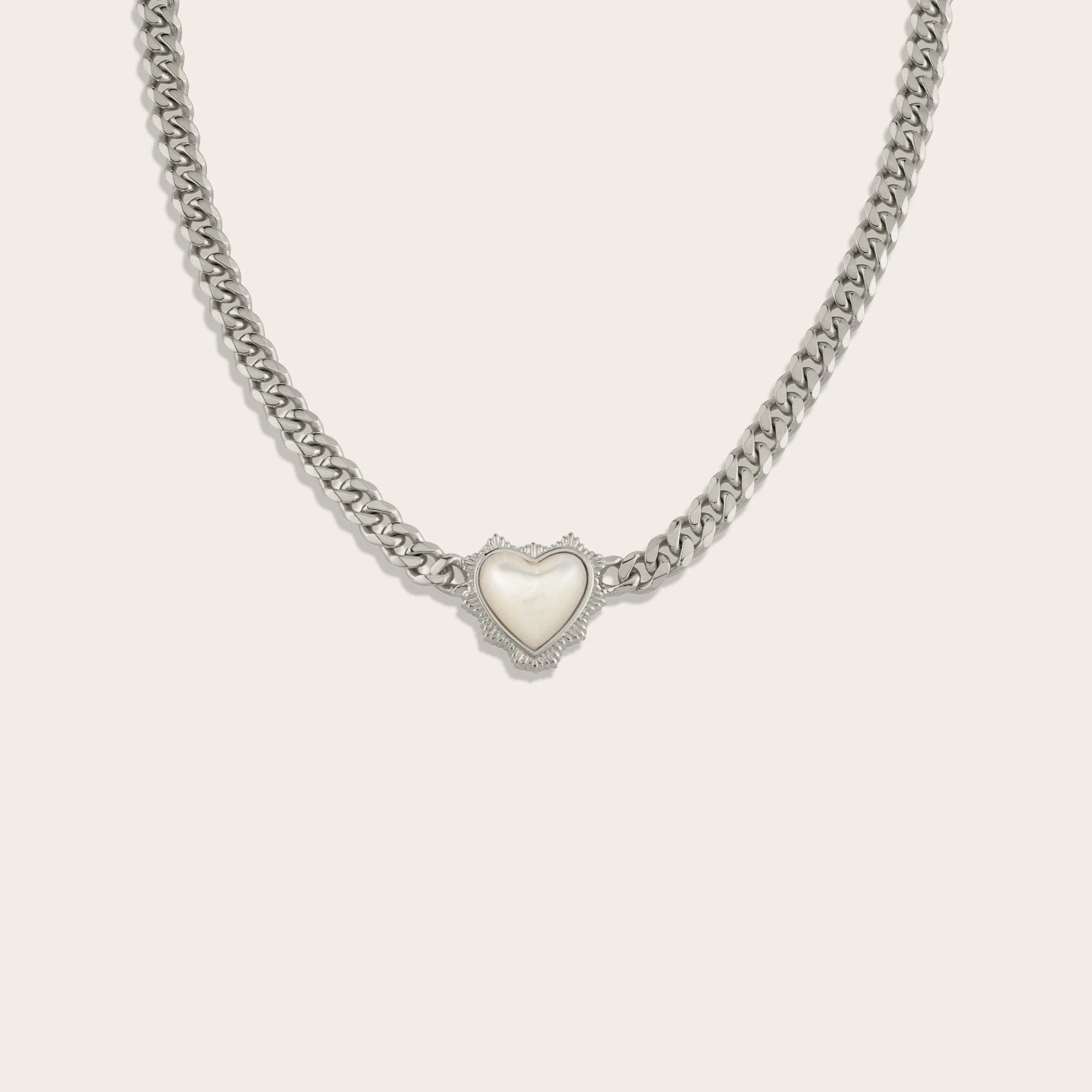 Awe Inspired - Mother of Pearl Heart Cuban Necklace - 925 Sterling Silver