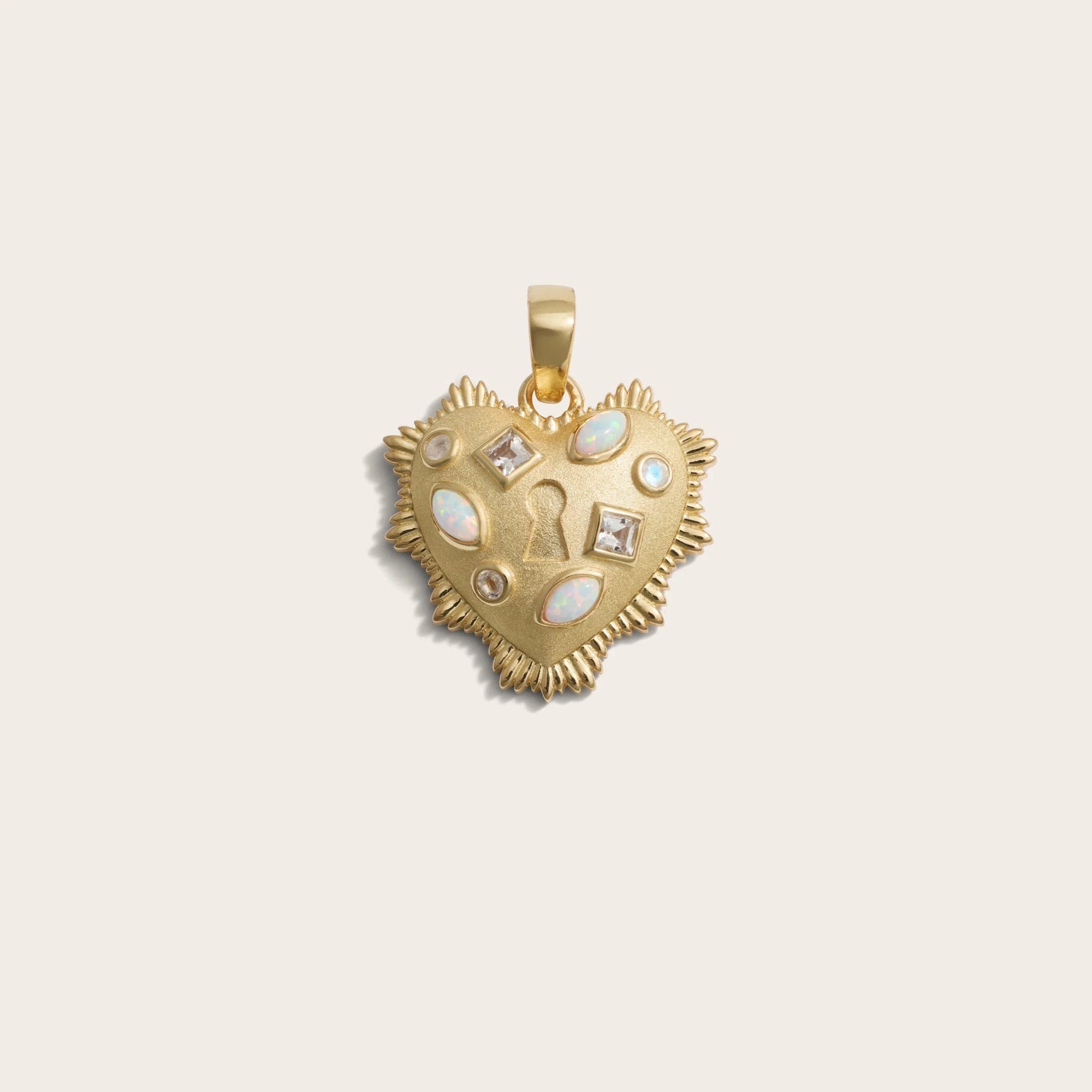 Awe Inspired - Gemstone Locked Radiant Heart Pendant - 14K Yellow Gold Vermeil