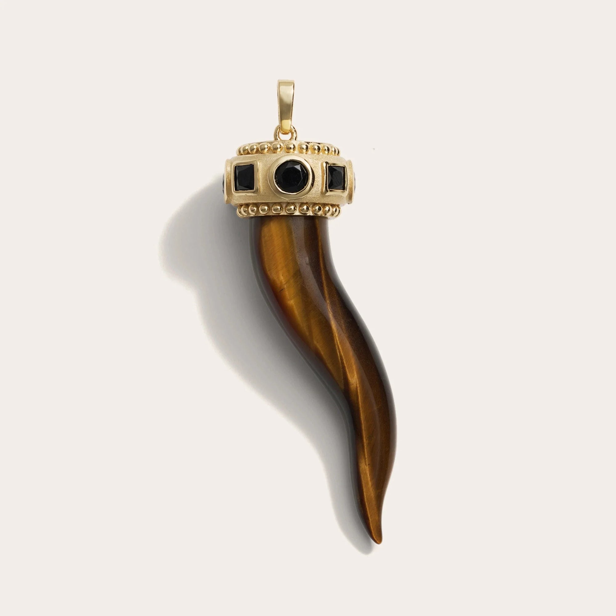 Awe Inspired - Tiger's Eye Horn Pendant - 14K Yellow Gold Vermeil