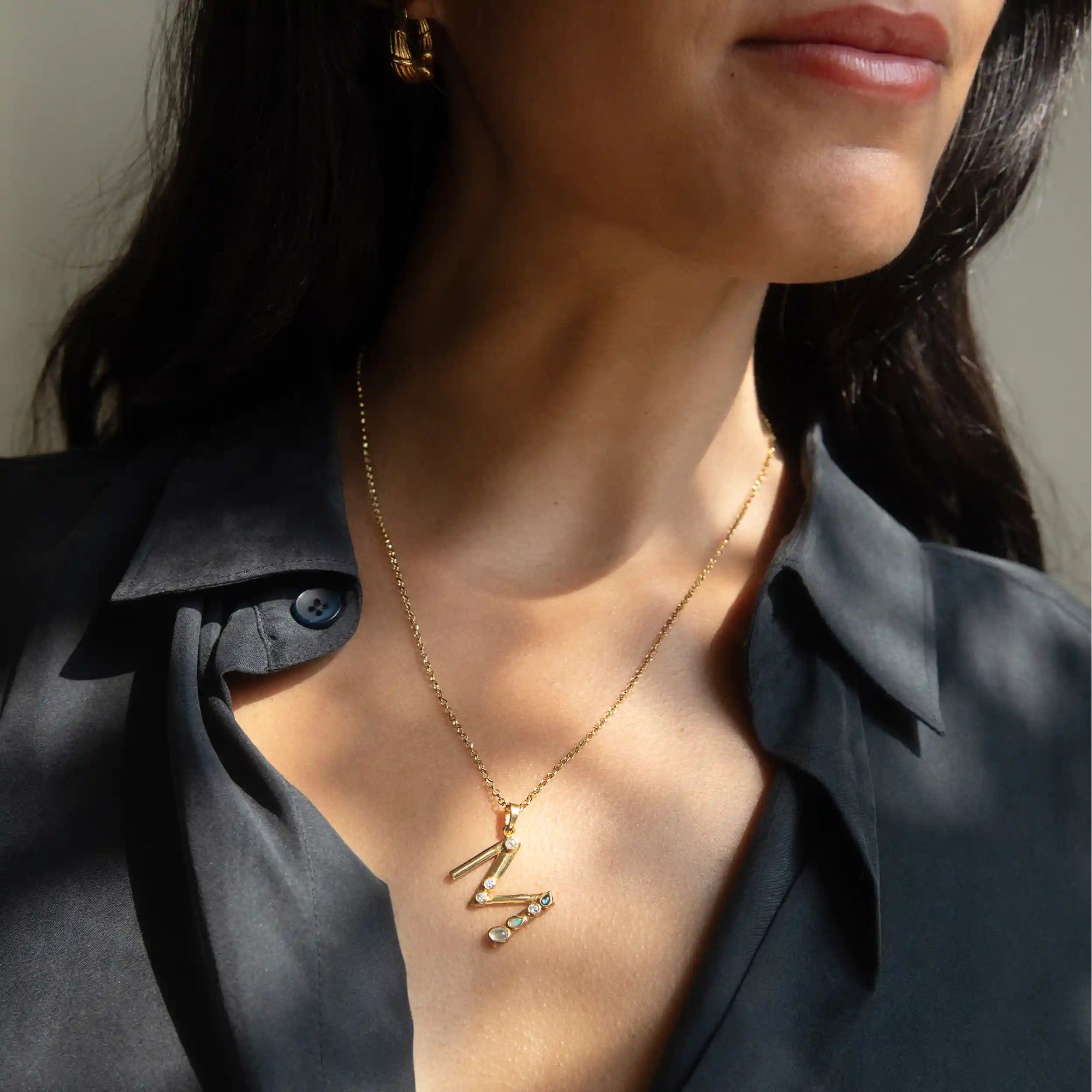 Awe Inspired - Gold Gemstone Initial Necklace -