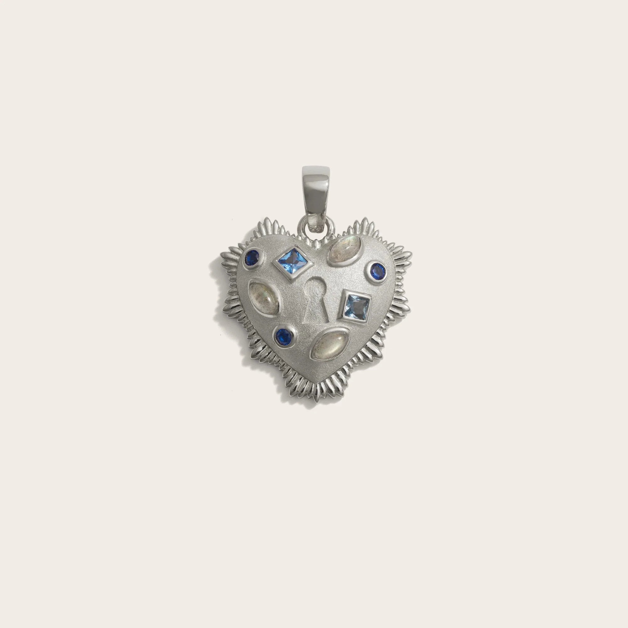 Awe Inspired - Blue Gemstone Locked Radiant Heart Pendant - 925 Sterling Silver