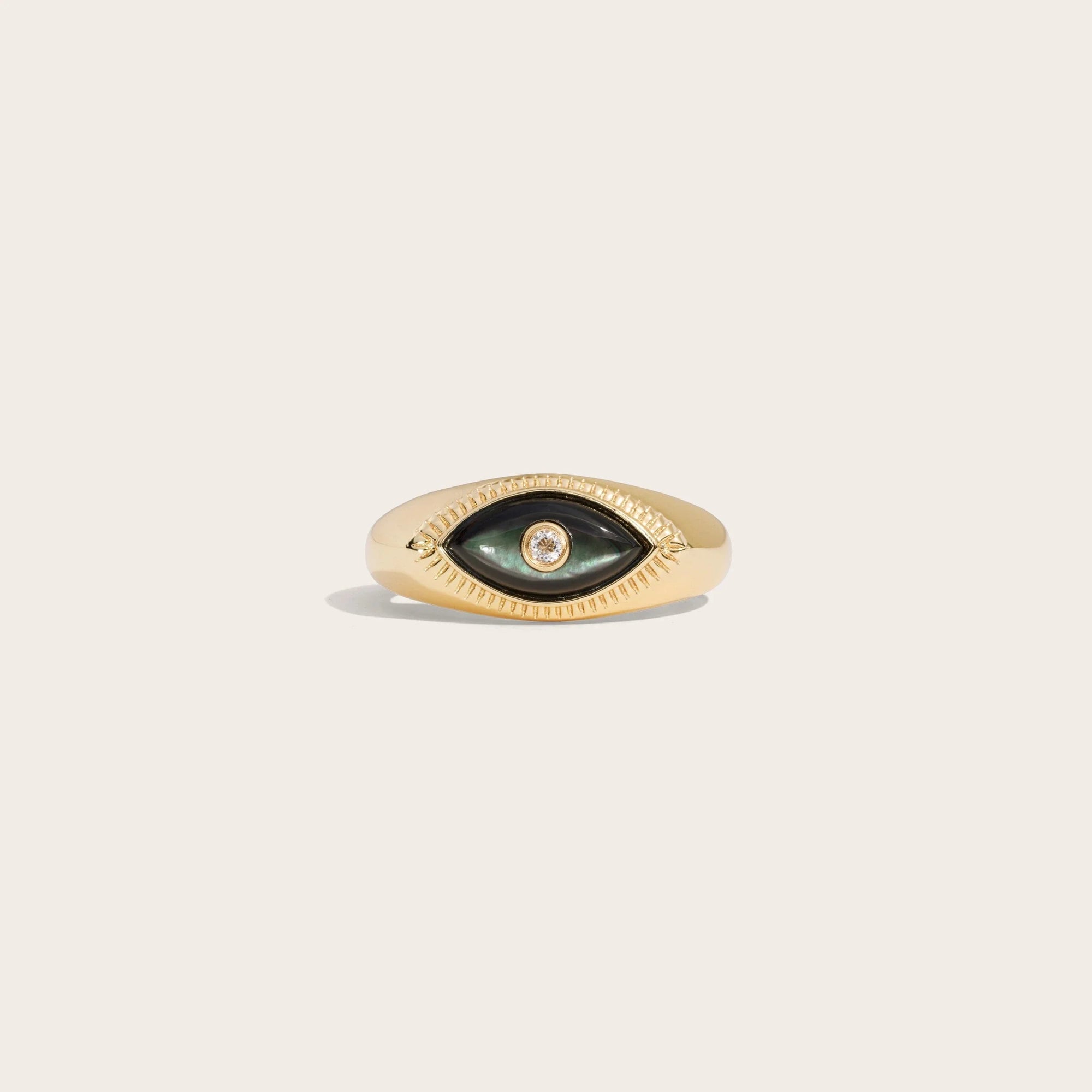 Awe Inspired - Third Eye Black Mother of Pearl Ring - 14K Yellow Gold Vermeil