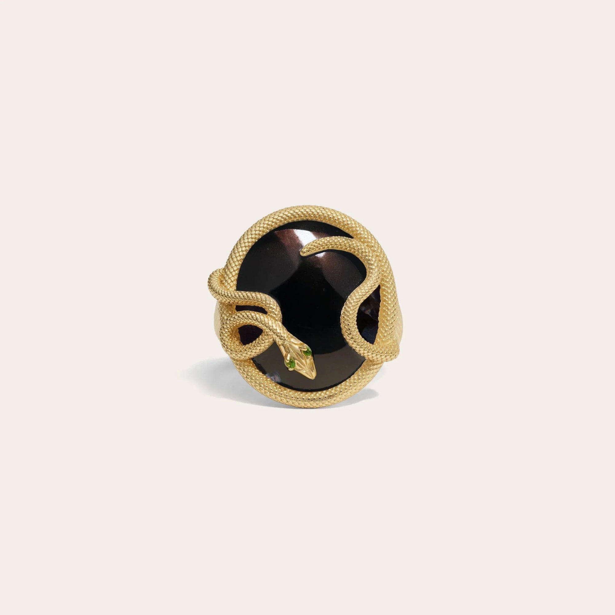Awe Inspired - Snake Statement Ring - 14K Yellow Gold Vermeil Grey Cat's Eye