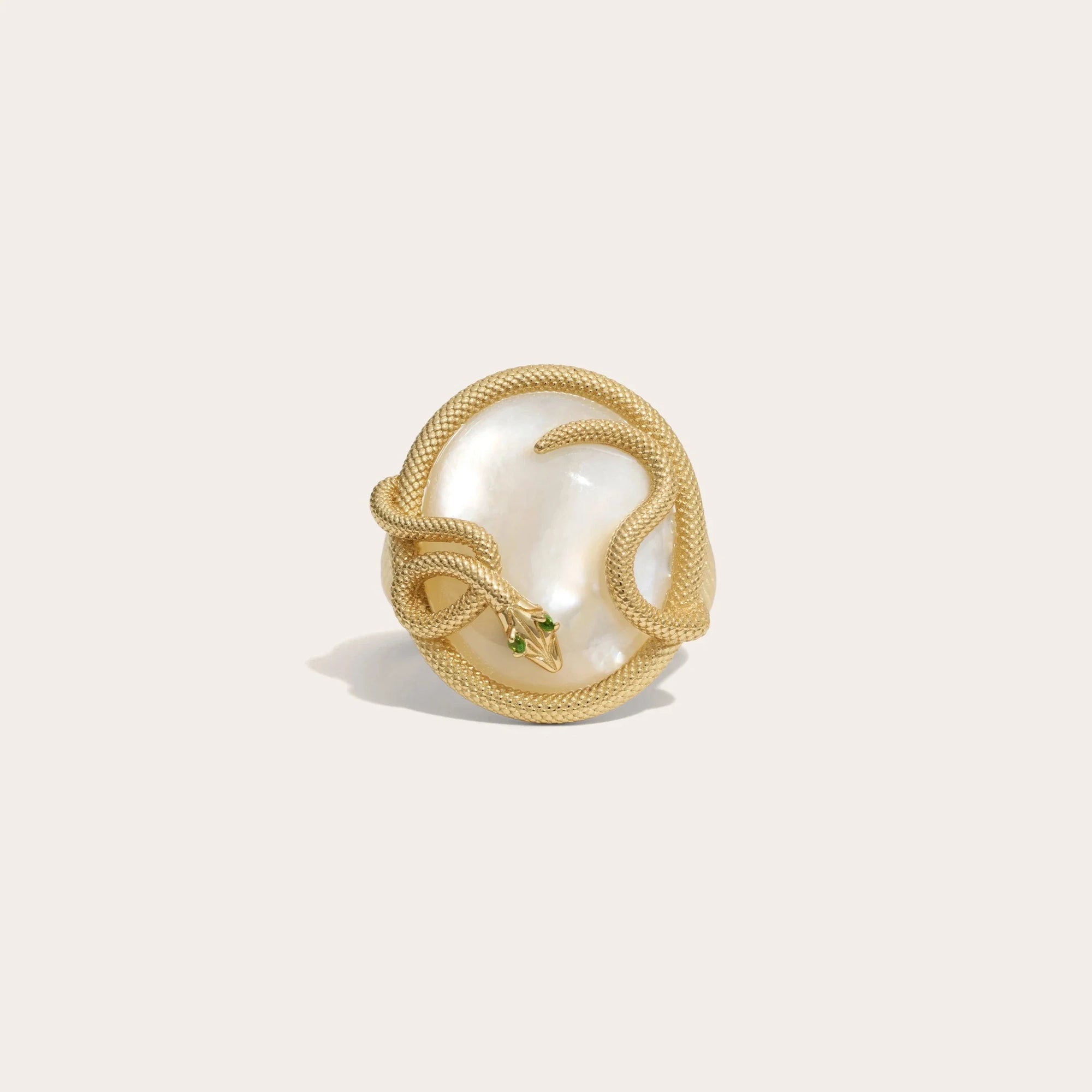 Awe Inspired - Snake Statement Ring - 14K Yellow Gold Vermeil Mother of Pearl