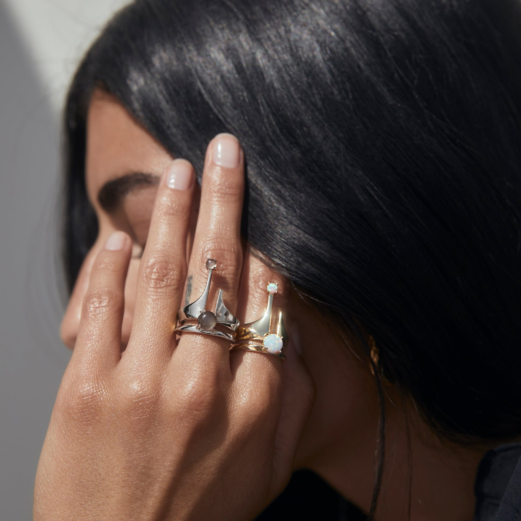Awe Inspired - Grey Moonstone Crown Ring -