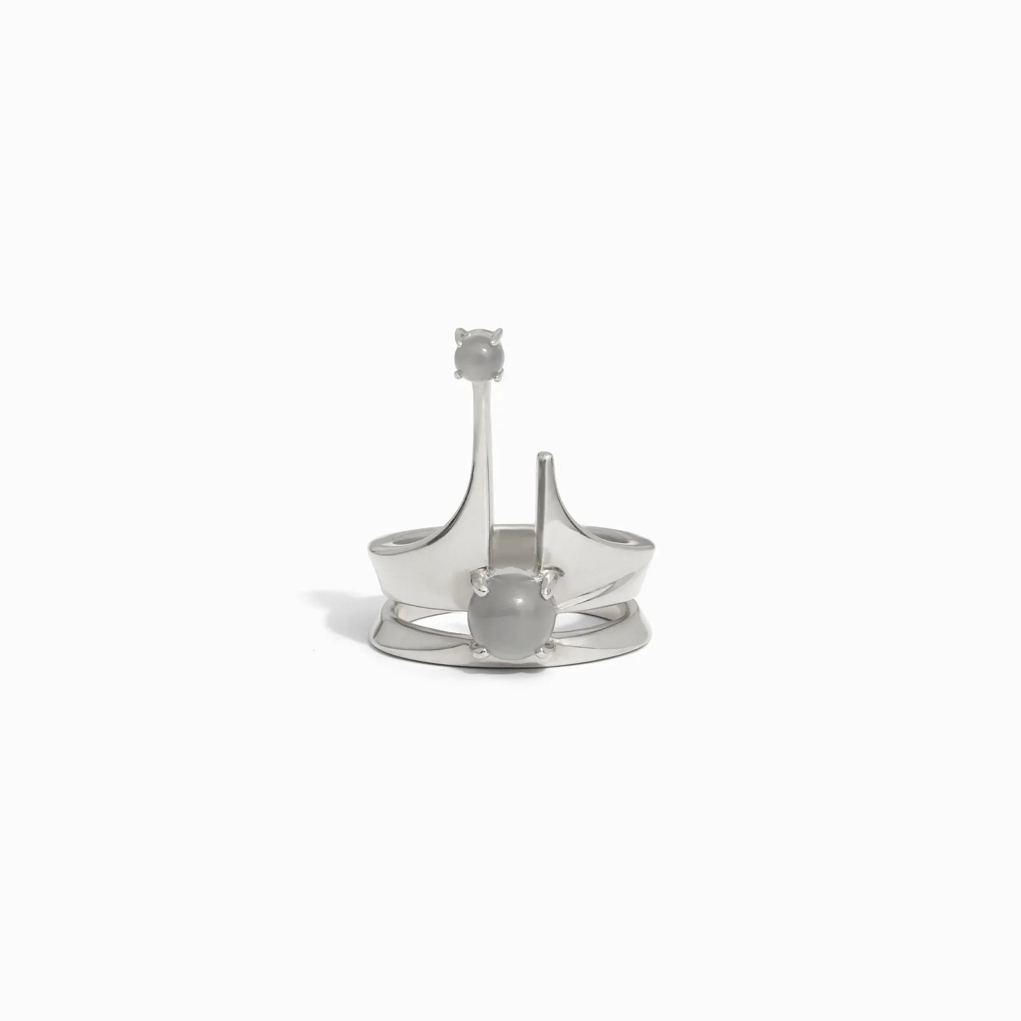 Awe Inspired - Grey Moonstone Crown Ring - 925 Sterling Silver Grey Moonstone