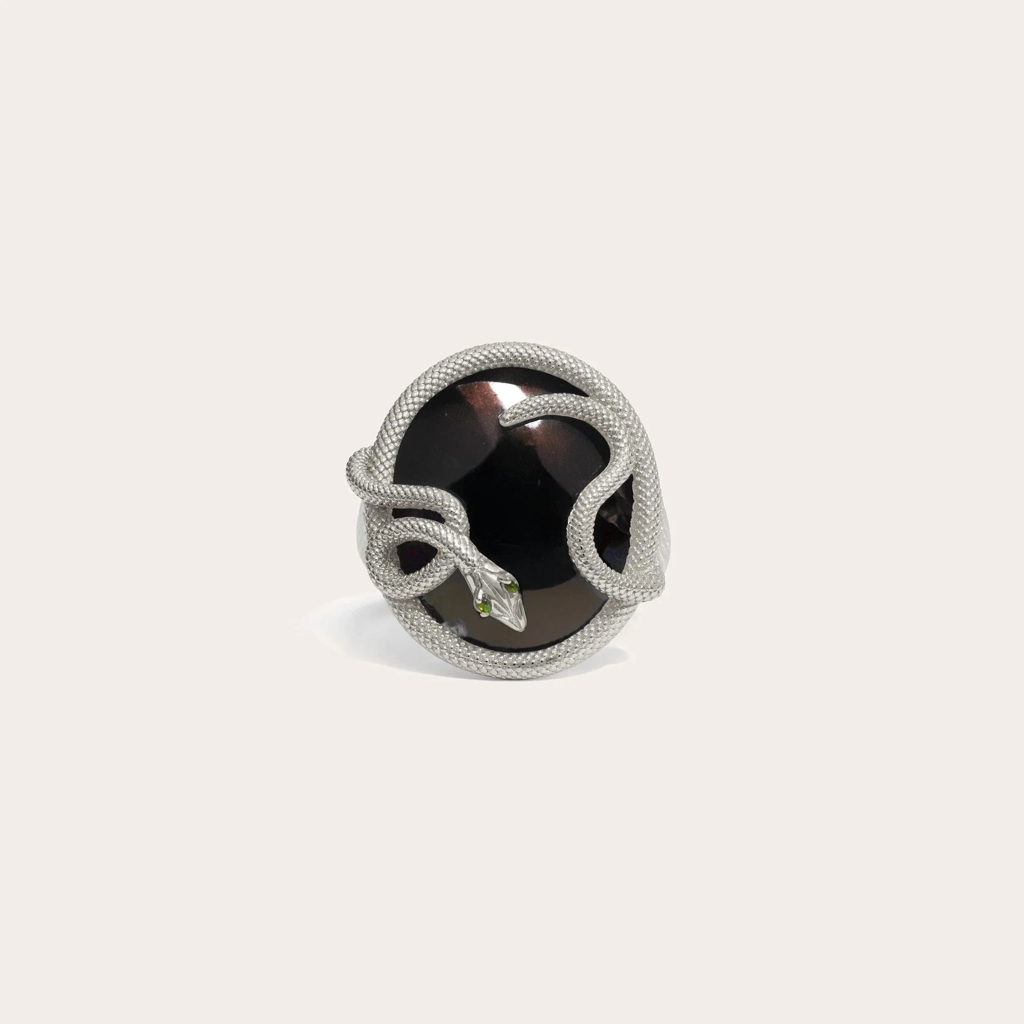 Awe Inspired - Snake Statement Ring - 925 Sterling Silver Grey Cat's Eye
