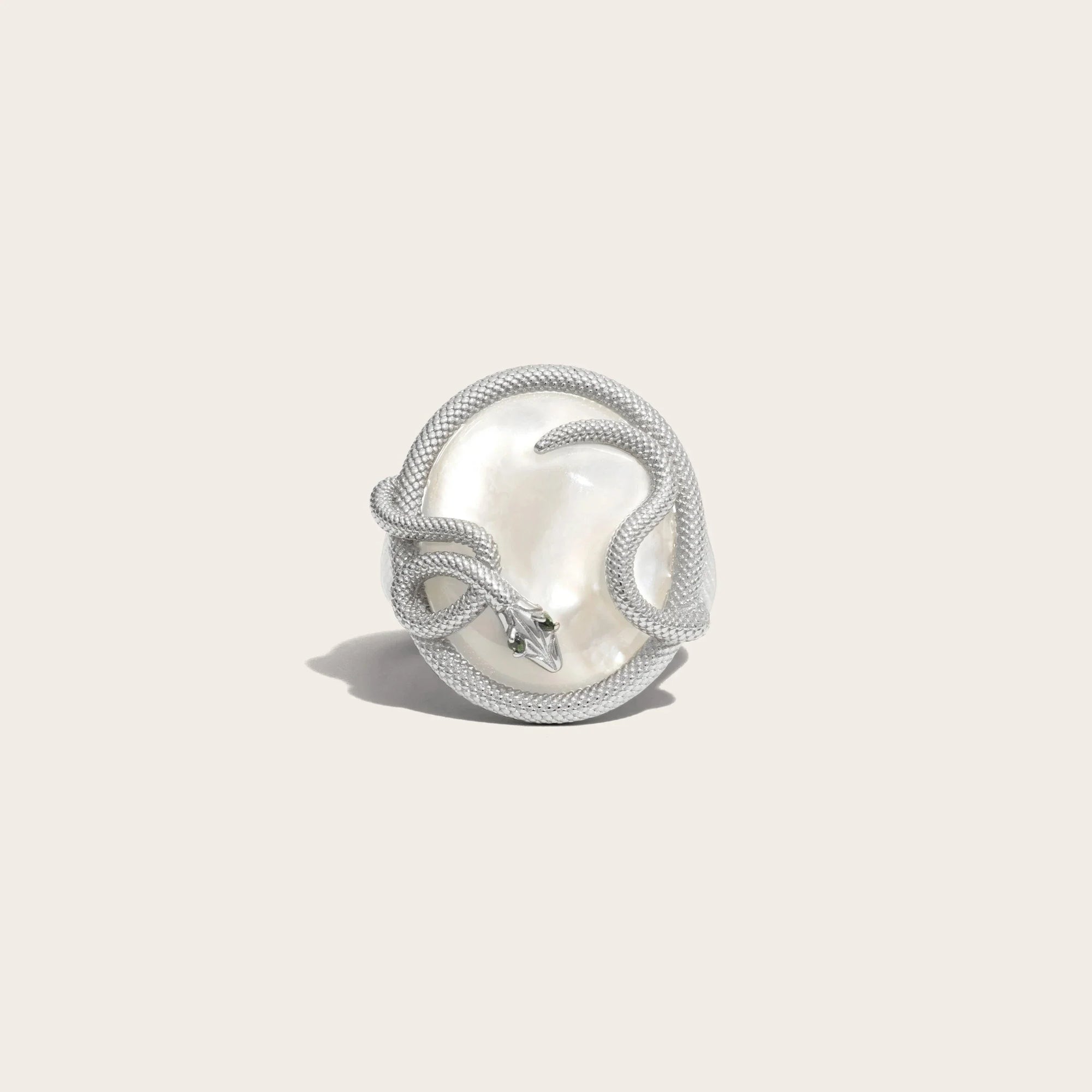 Awe Inspired - Snake Statement Ring - 925 Sterling Silver Mother of Pearl