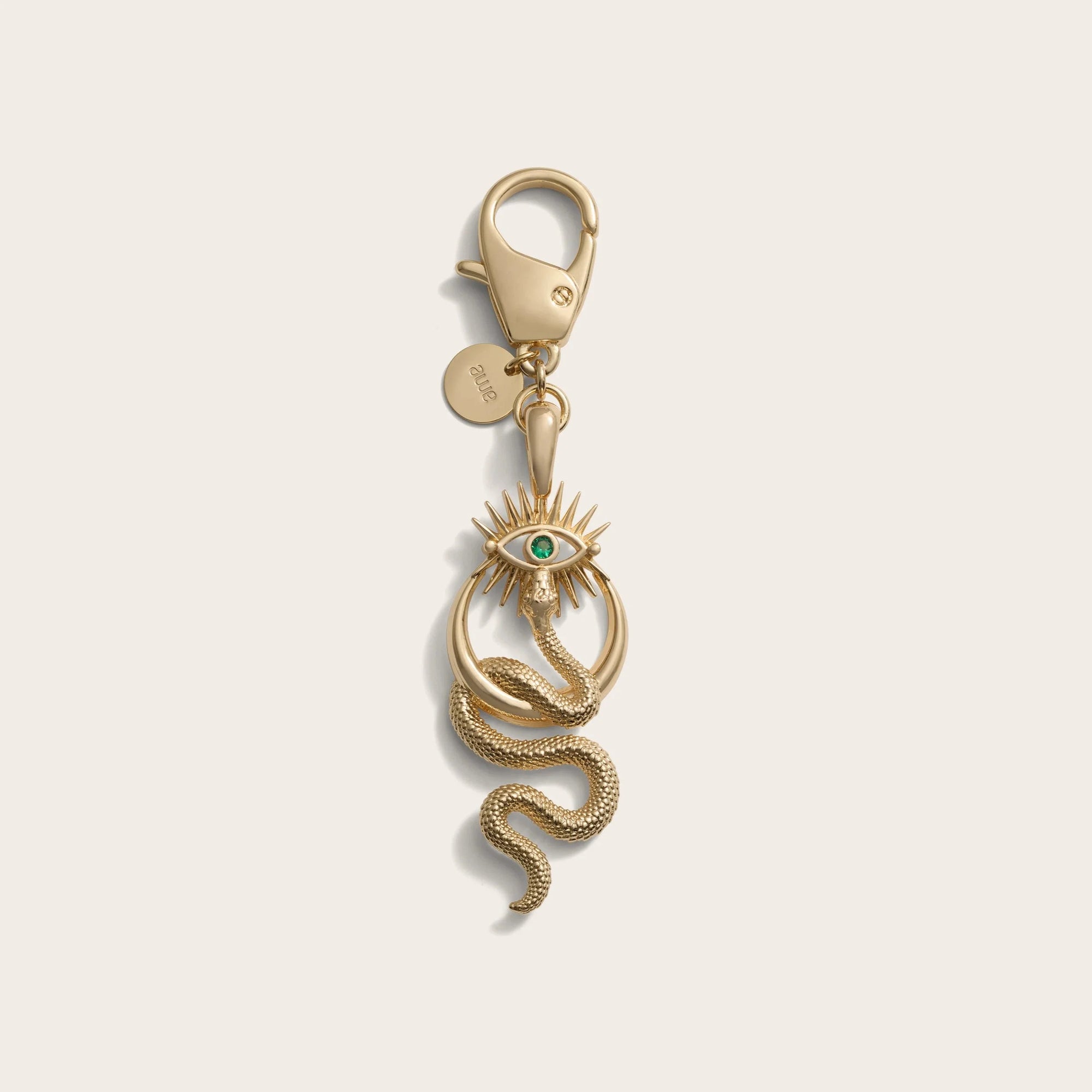 Awe Inspired - Crescent Snake Eye Bag Charm - Brass Gold Vermeil