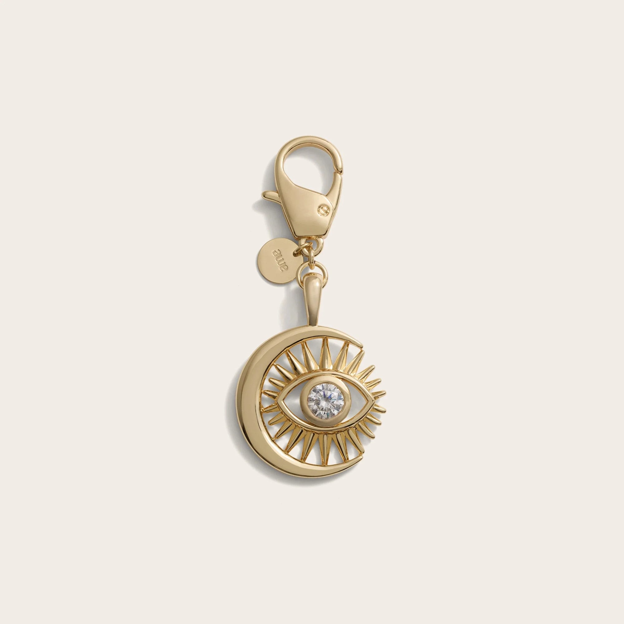 Awe Inspired - Watchful Moon Eye Bag Charm - Brass Gold Vermeil