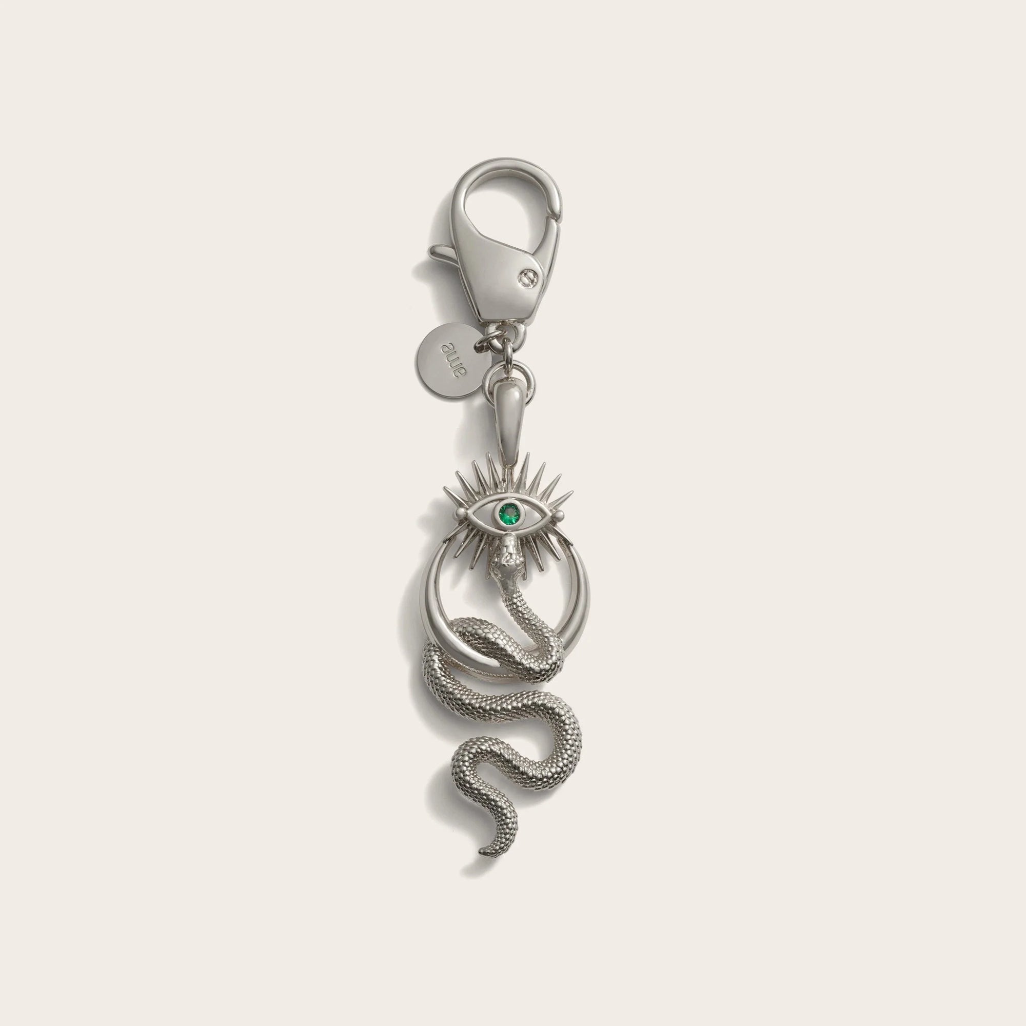 Awe Inspired - Crescent Snake Eye Bag Charm - Brass Rhodium