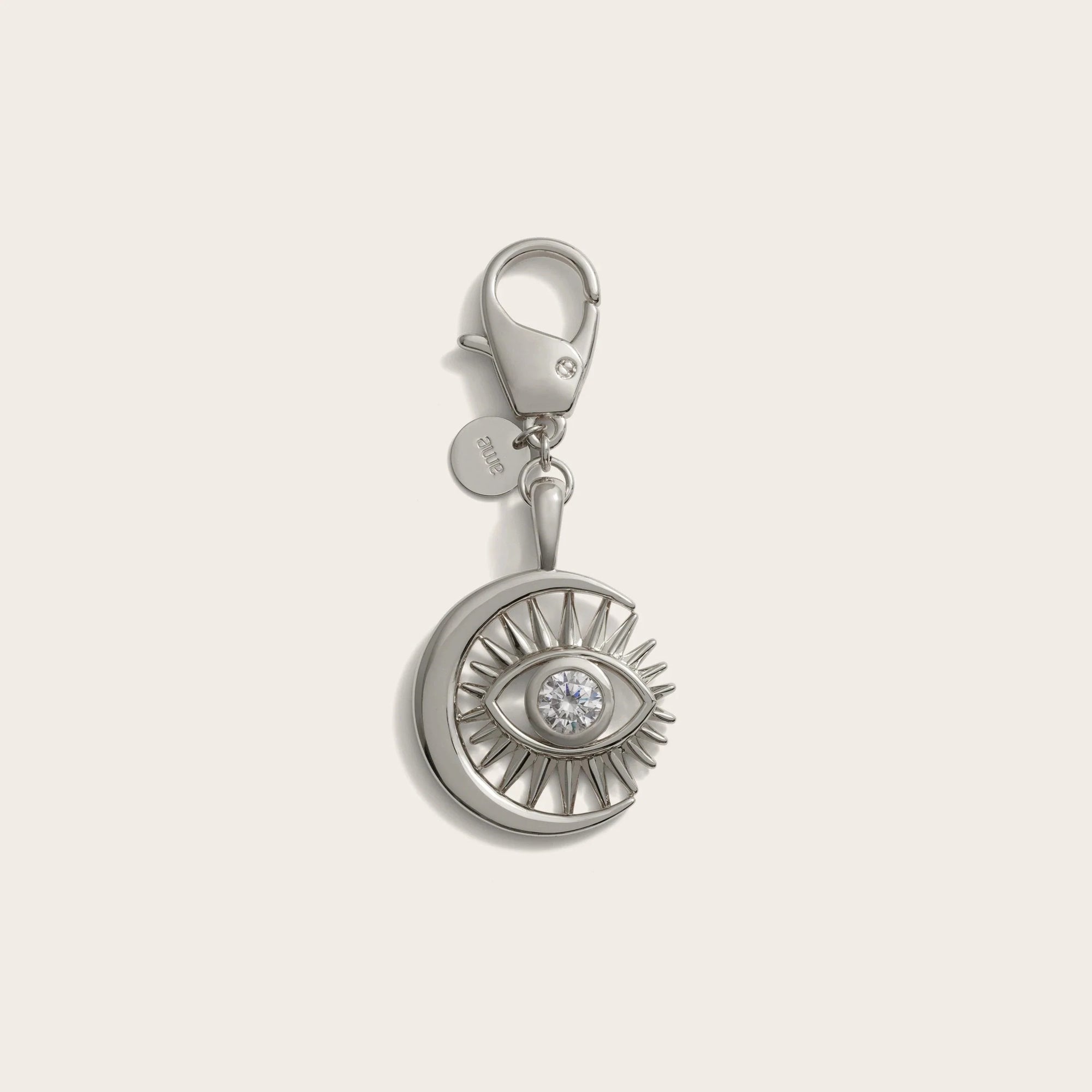 Awe Inspired - Watchful Moon Eye Bag Charm - Brass Rhodium