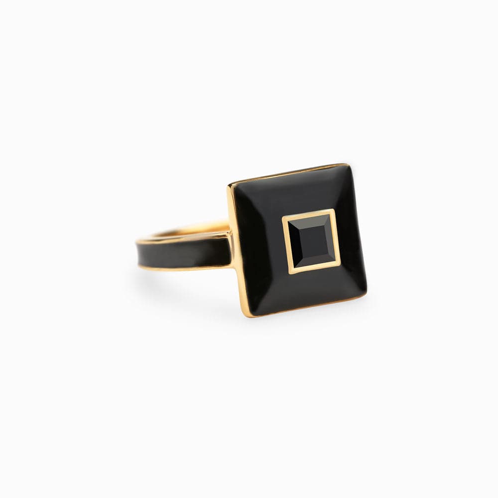 Awe Inspired - Black Onyx Aura Ring - 14K Yellow Gold Vermeil
