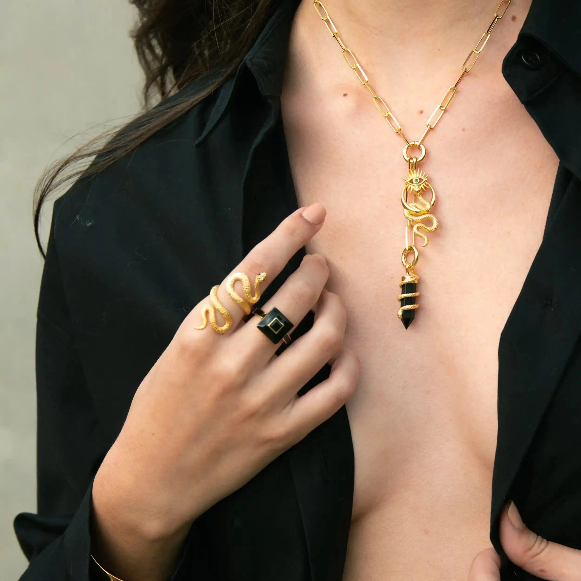 Awe Inspired - Black Onyx Aura Ring -