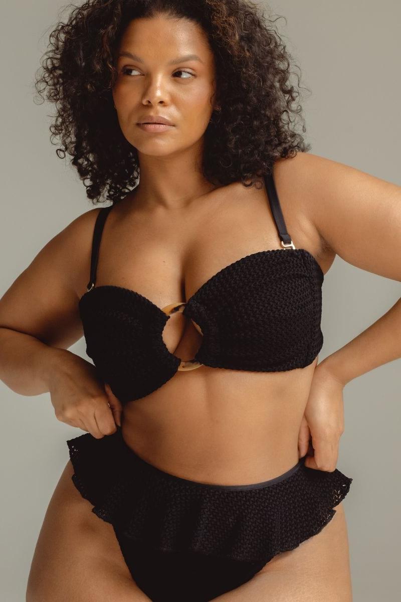 Montce - Black Crochet Tamarindo Ruffle Bikini Bottom -