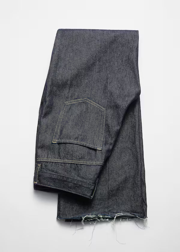 High Waist Straight Leg Jeans - Dark Blue