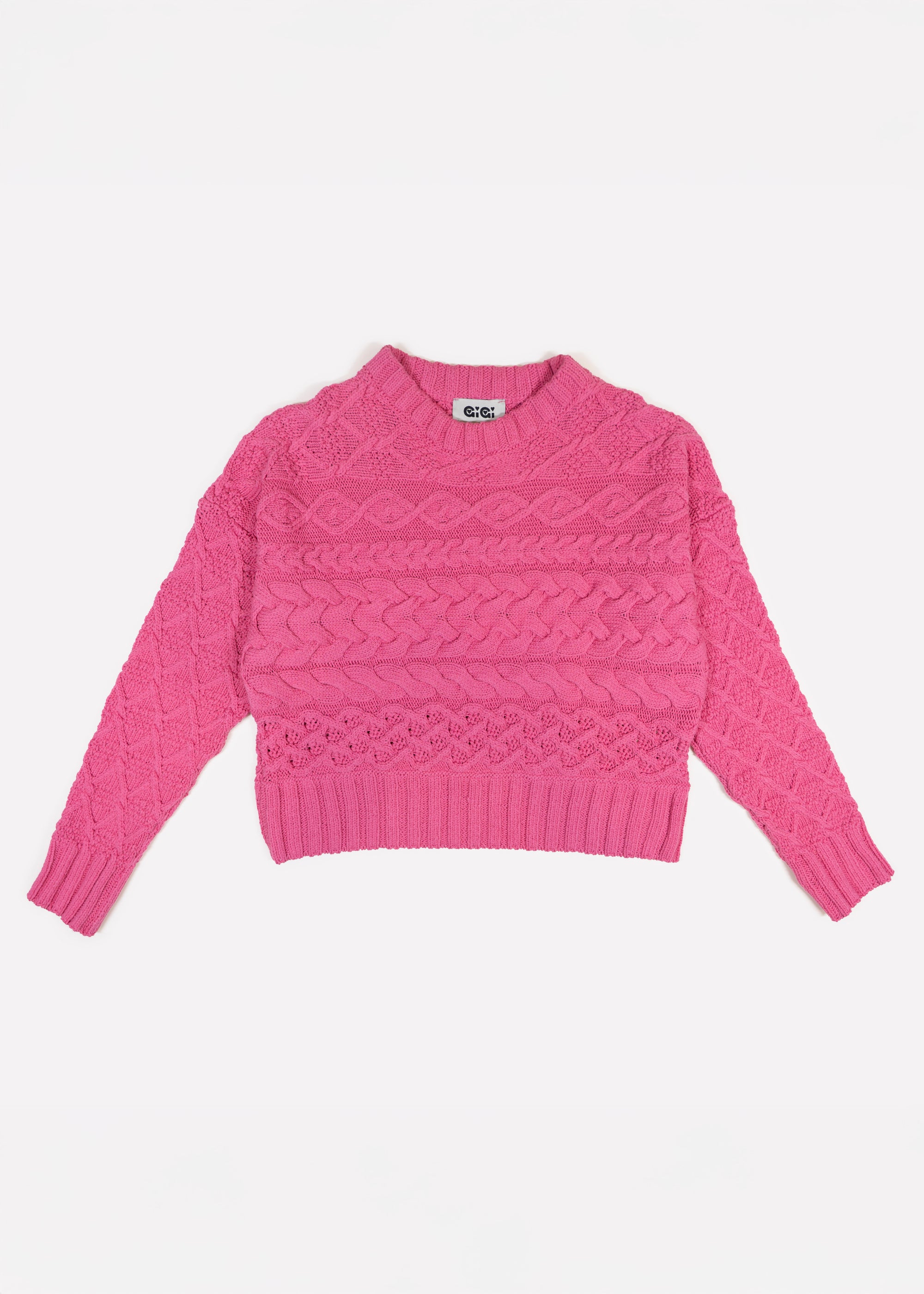 Gigi Knitwear - Cable Crew Neck Sweater - Pink -