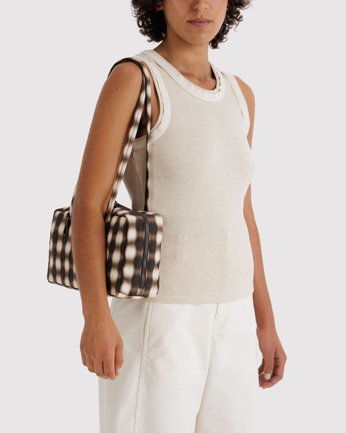 Baggu - Nylon Bowler Bag - Blurred Gingham Brown -