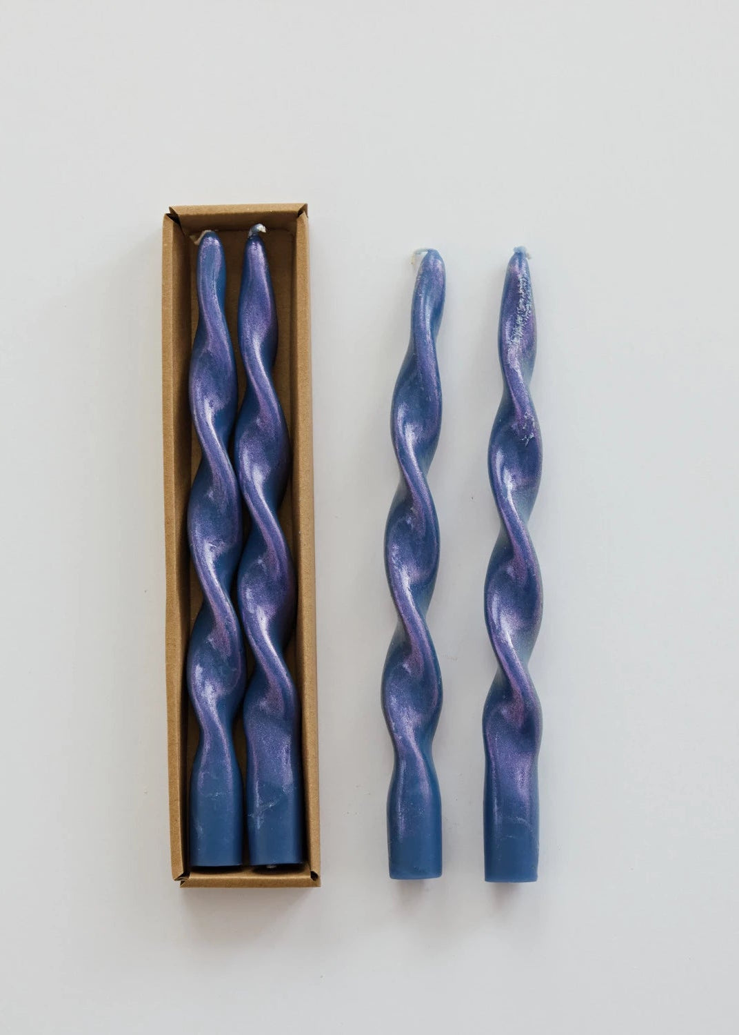 Creative Co. - Twisted Taper Candles - Iridescent Blue, Set of 2 -