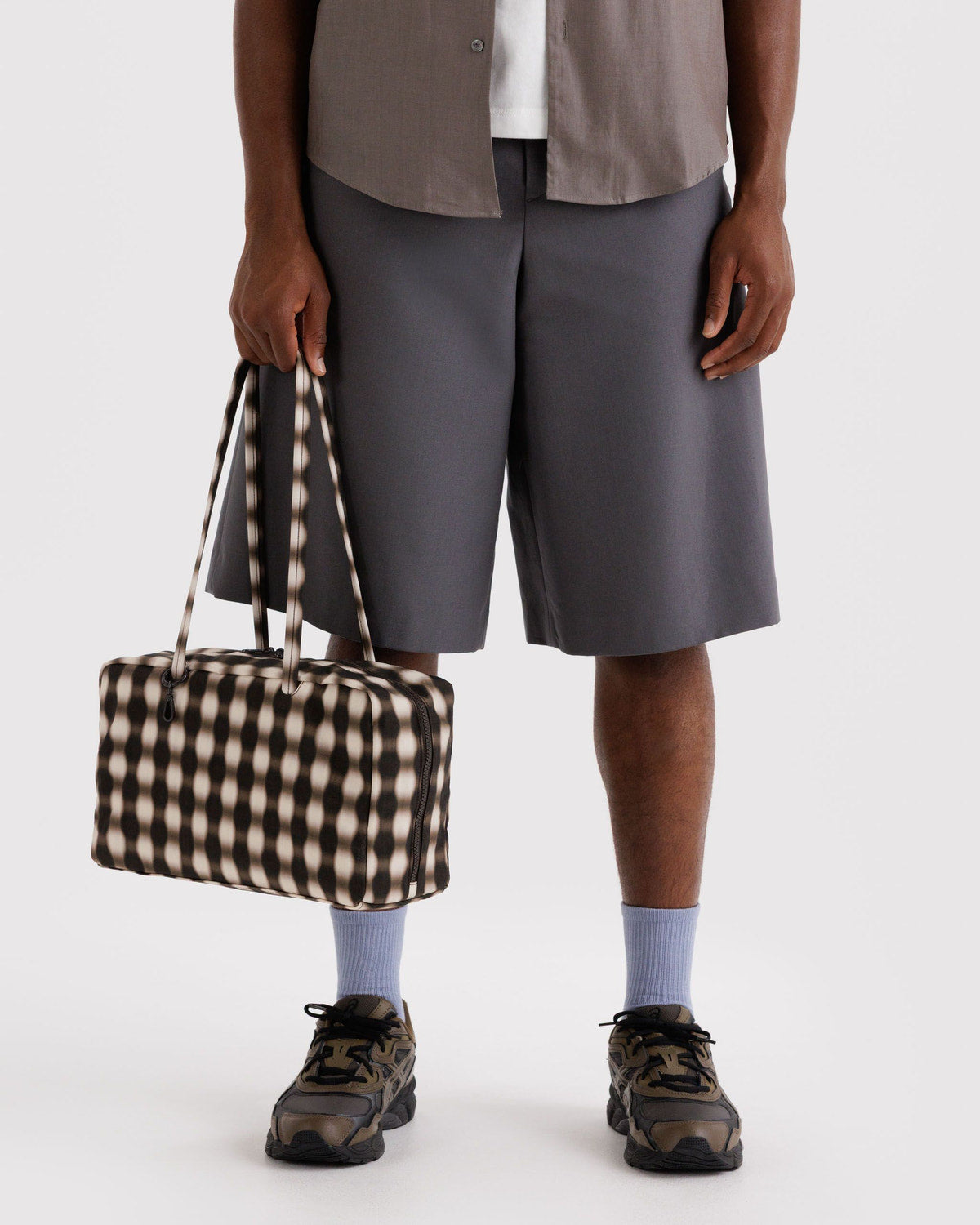 Baggu - Medium Nylon Bowler Bag - Blurred Gingham Brown -
