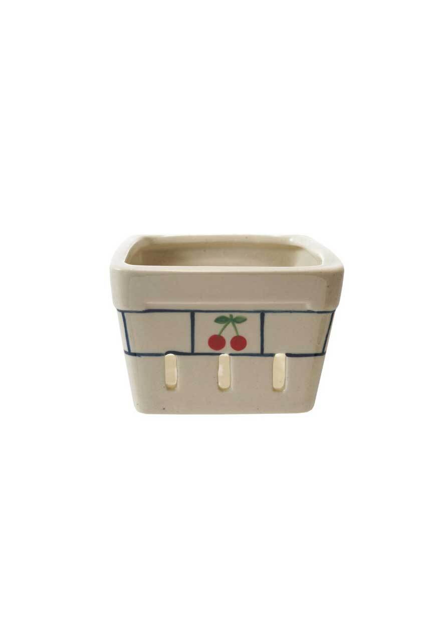 Creative Co. - Hand-Painted Stoneware Berry Basket - Cherries -
