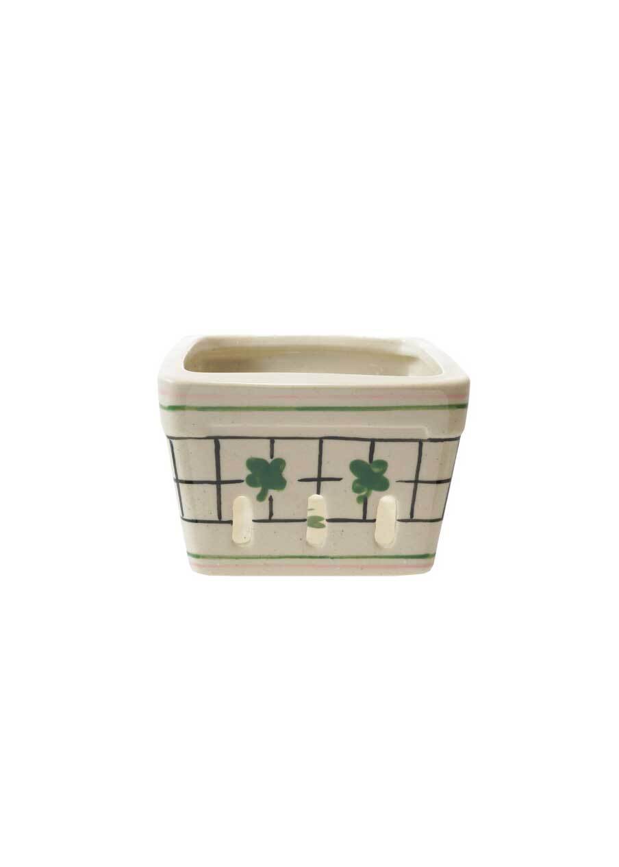 Creative Co. - Hand-Painted Stoneware Berry Basket - Clovers -