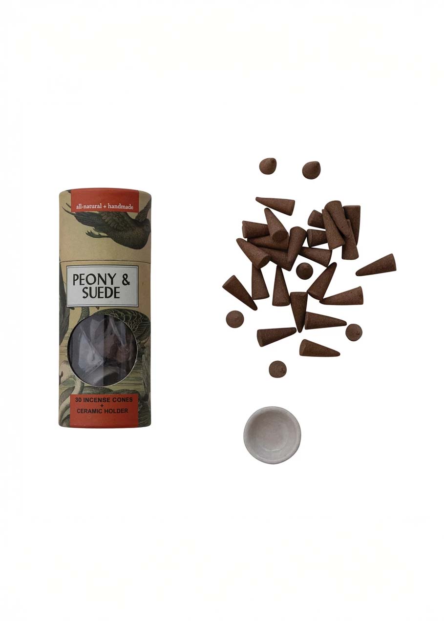 Creative Co. - Incense Cones + Holder - Peony & Suede -