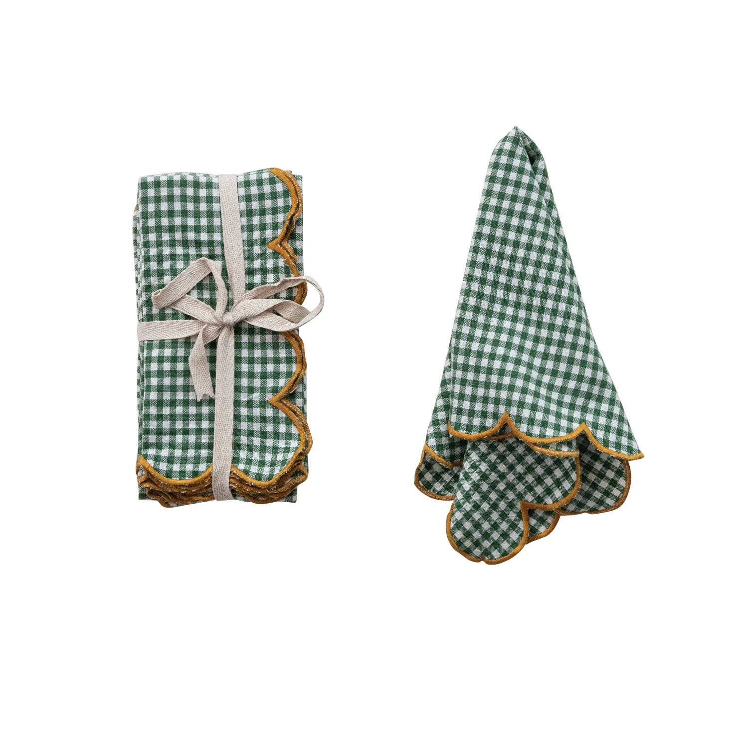 Creative Co. - Cotton Scalloped Napkins - Green Gingham -
