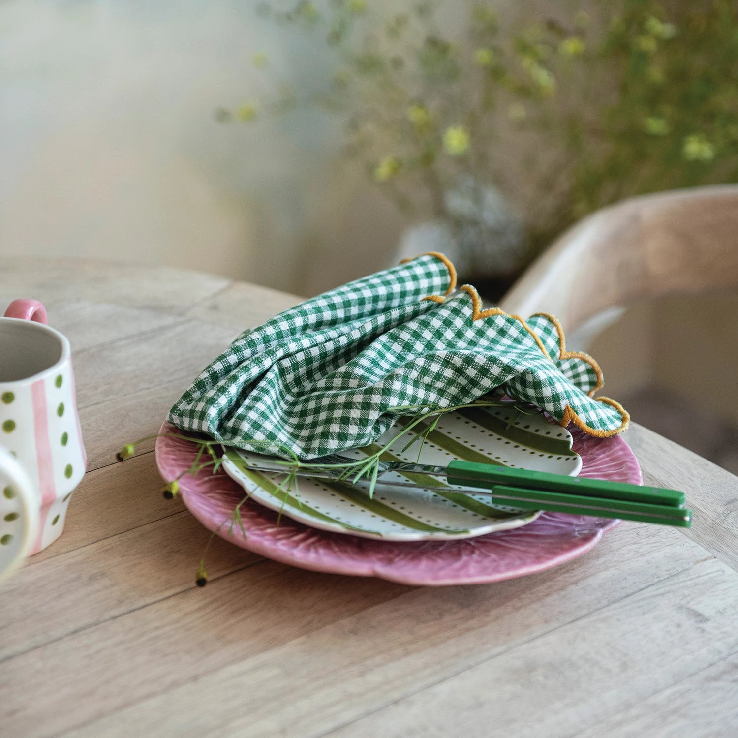 Creative Co. - Cotton Scalloped Napkins - Green Gingham -