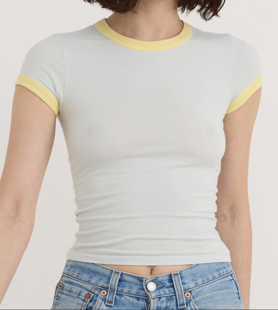 Organic Basics - Core Play Baby Ringer Tee - Dewdrop / Light Lemon -