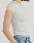 Organic Basics - Core Play Baby Ringer Tee - Dewdrop / Light Lemon -
